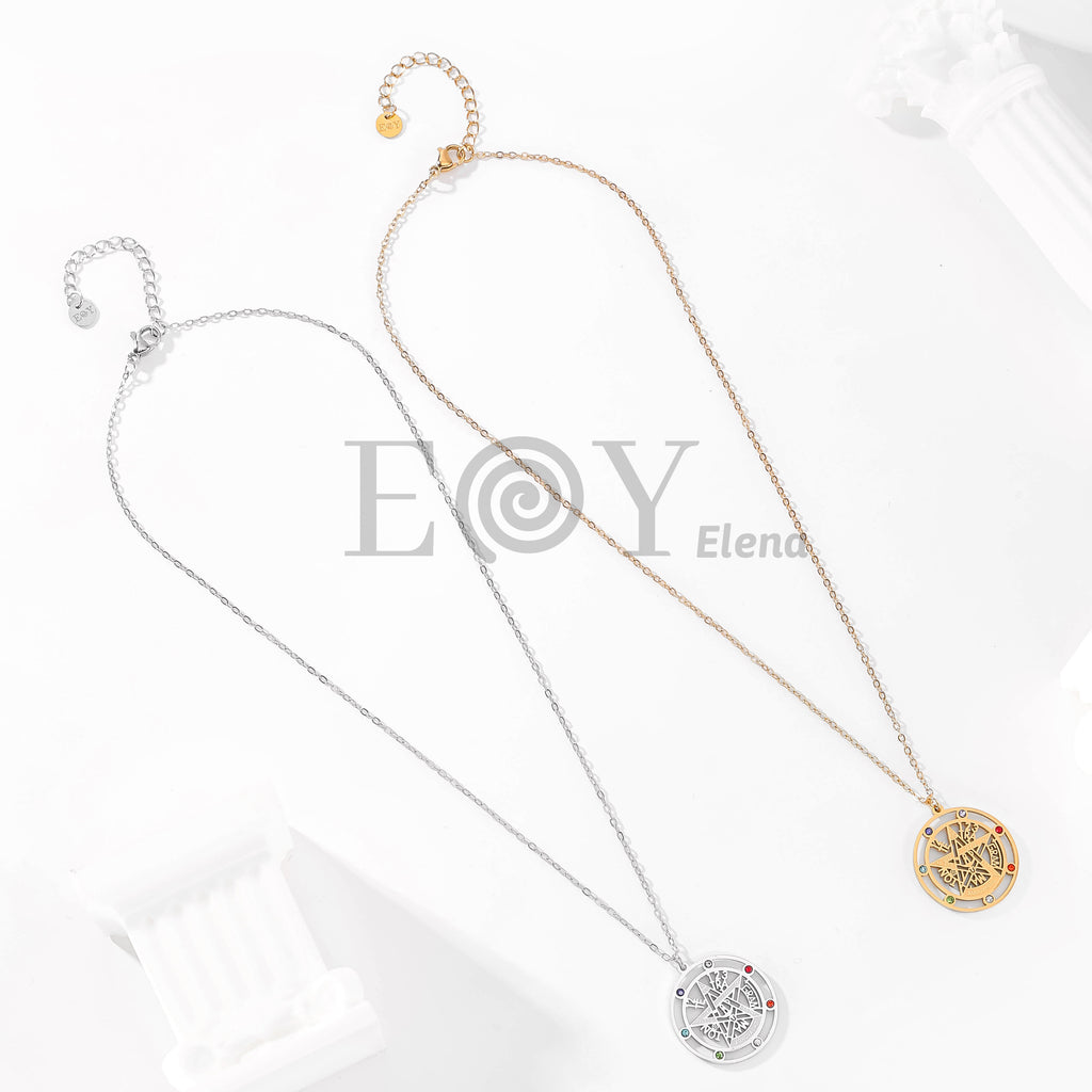 Collar de estrella con símbolos y circonitas multicolor