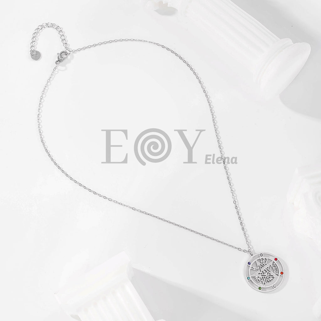 Collar de estrella con símbolos y circonitas multicolor
