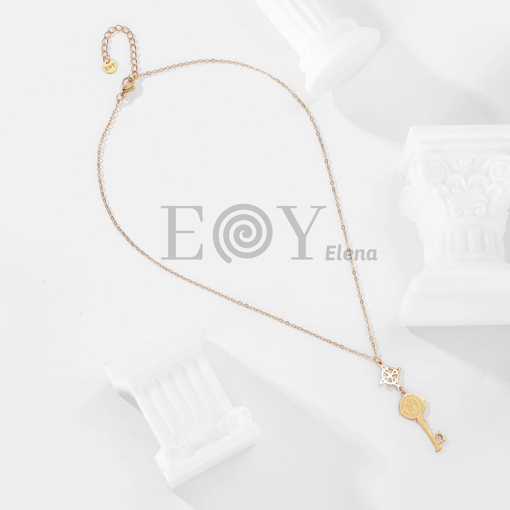 Collar con nudo de bruja y llave de Vírgen de Guadalupe