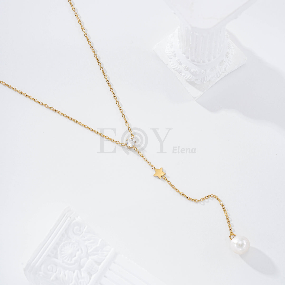 Collar con circonita estrella y perla acero