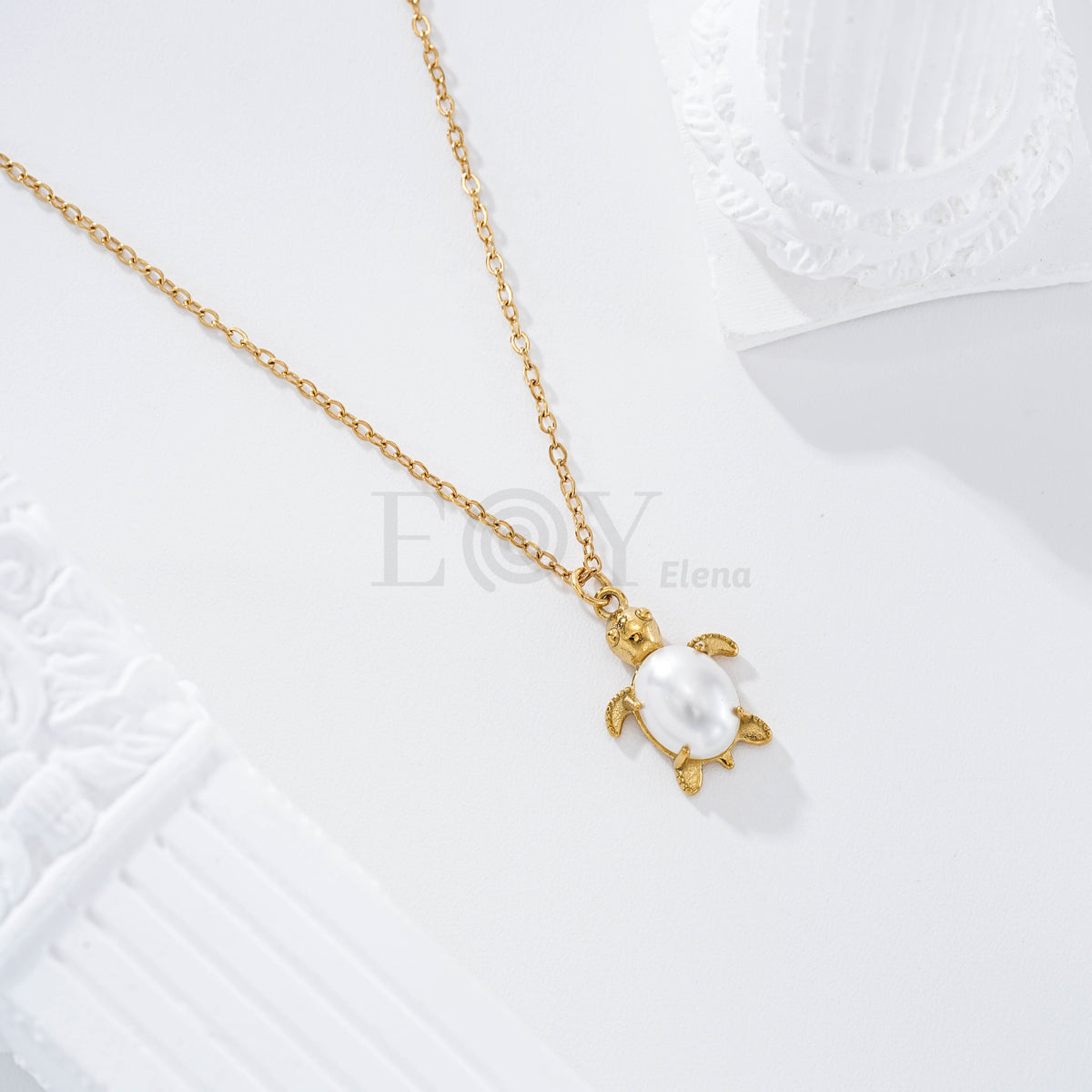Collar tortuga con caparazón perla acero