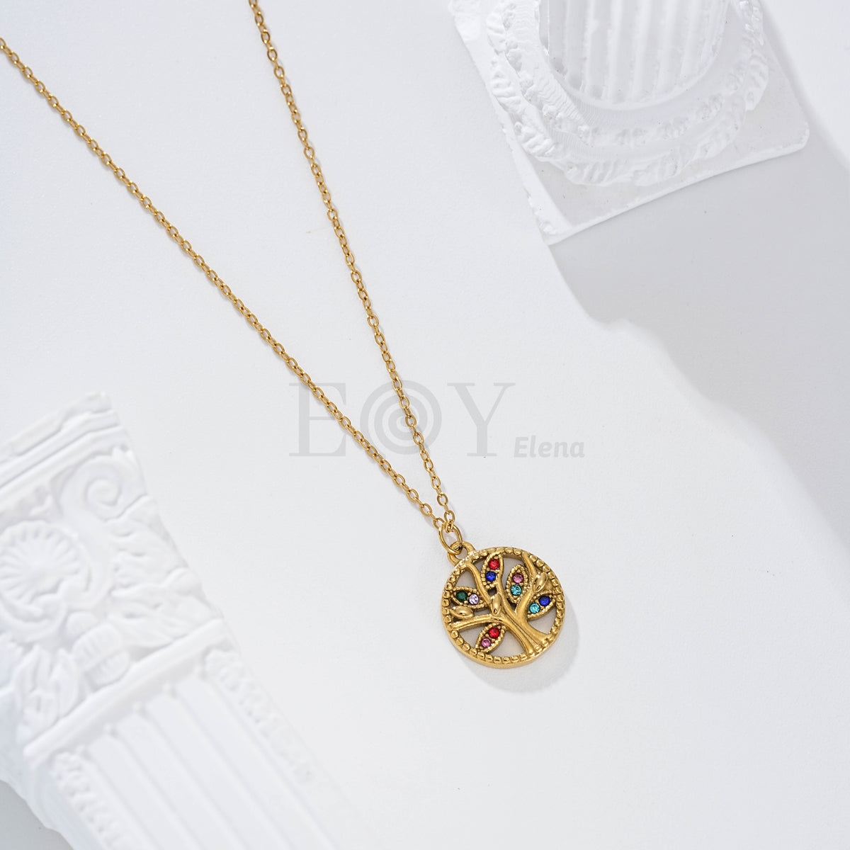Collar árbol con circonitas acero