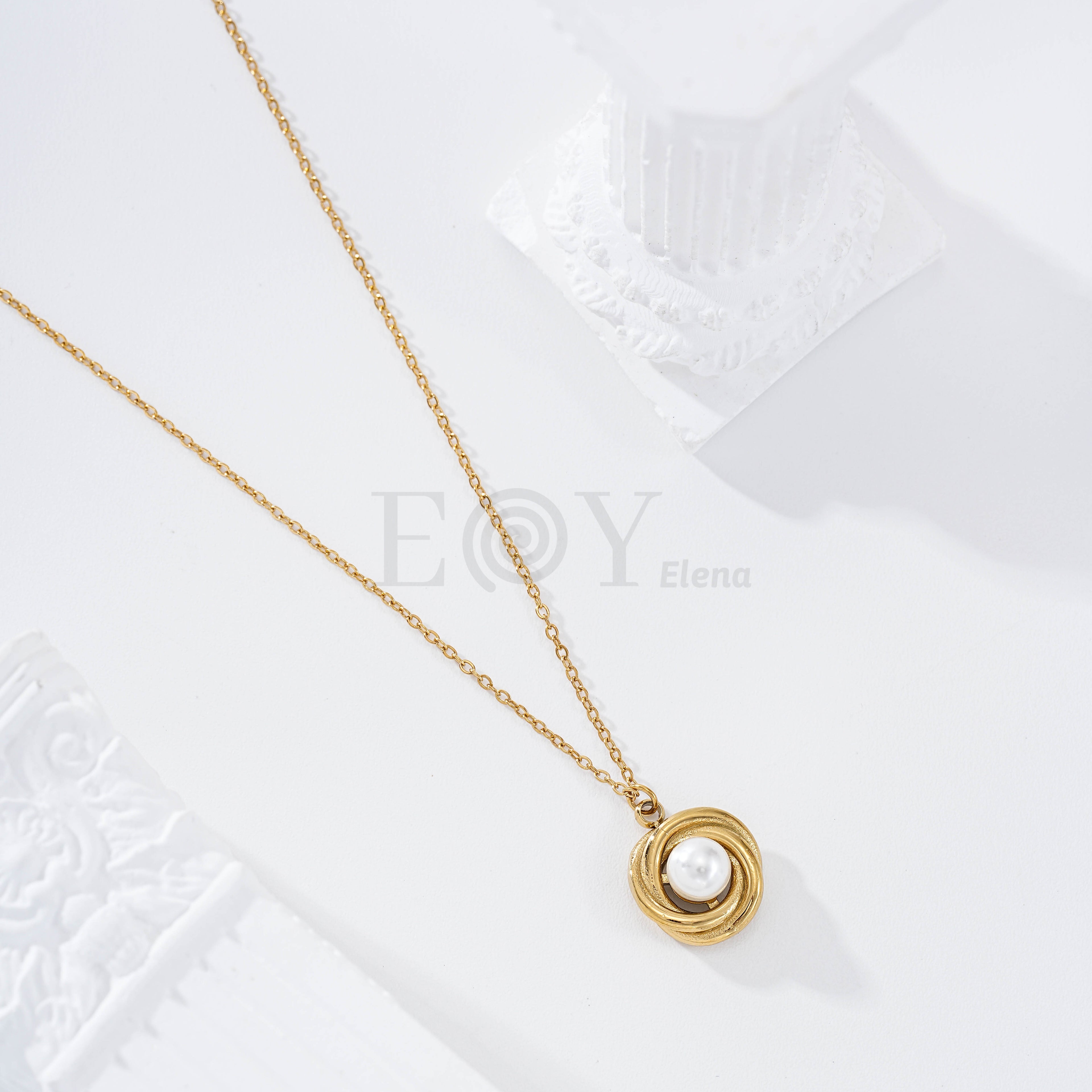 Collar rosa con perla acero