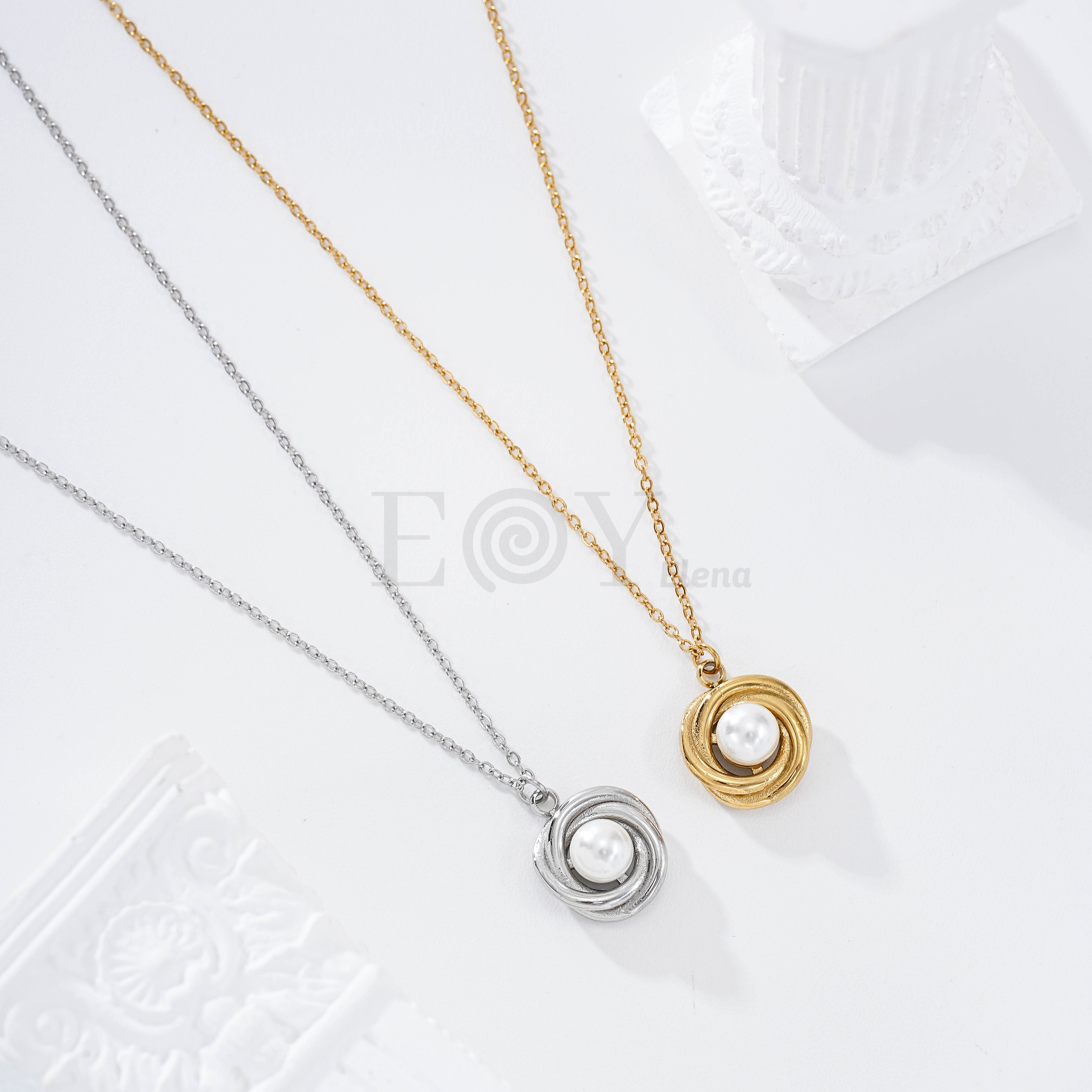 Collar rosa con perla acero