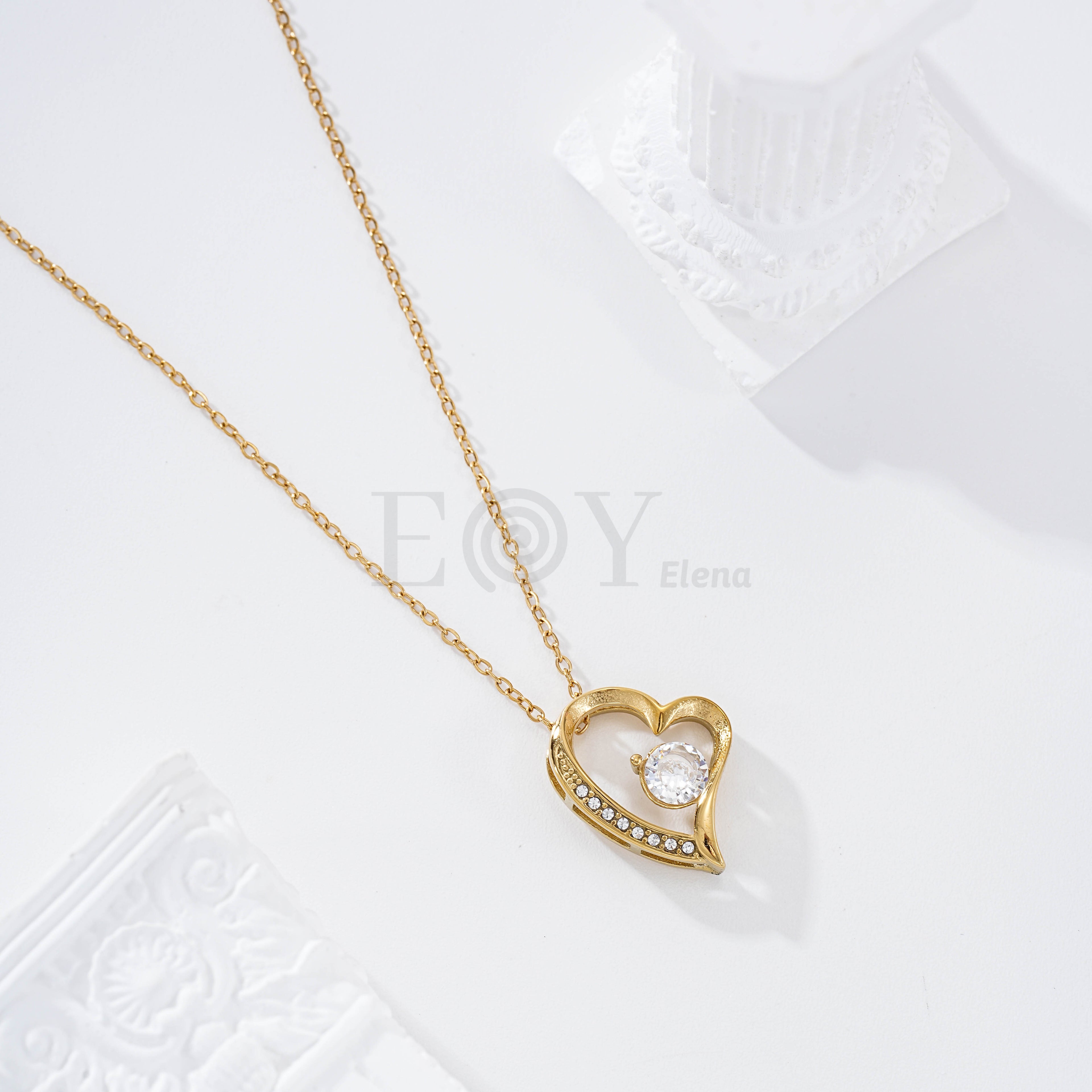 Collar corazón circonita acero