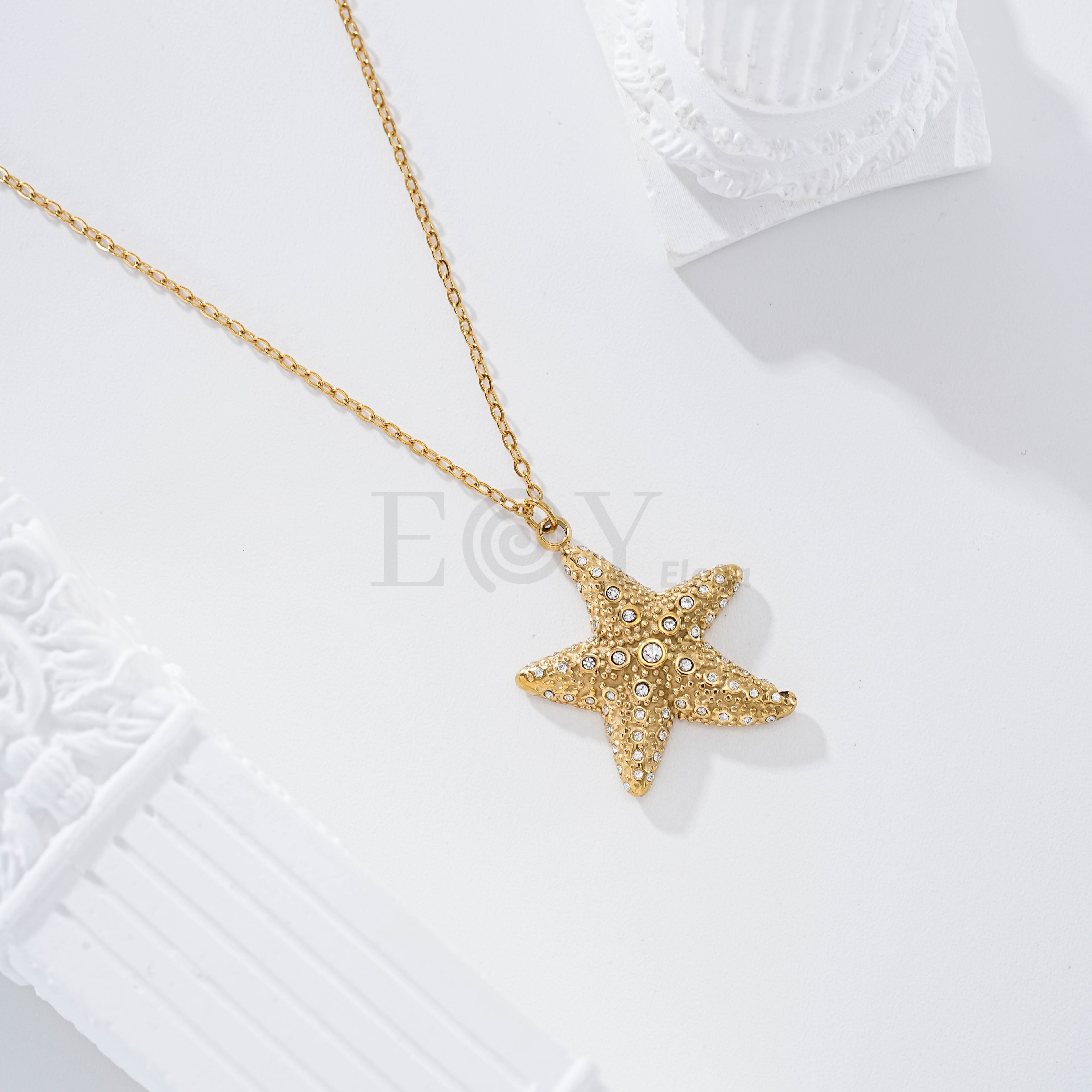 Collar estrella de mar circonitas acero