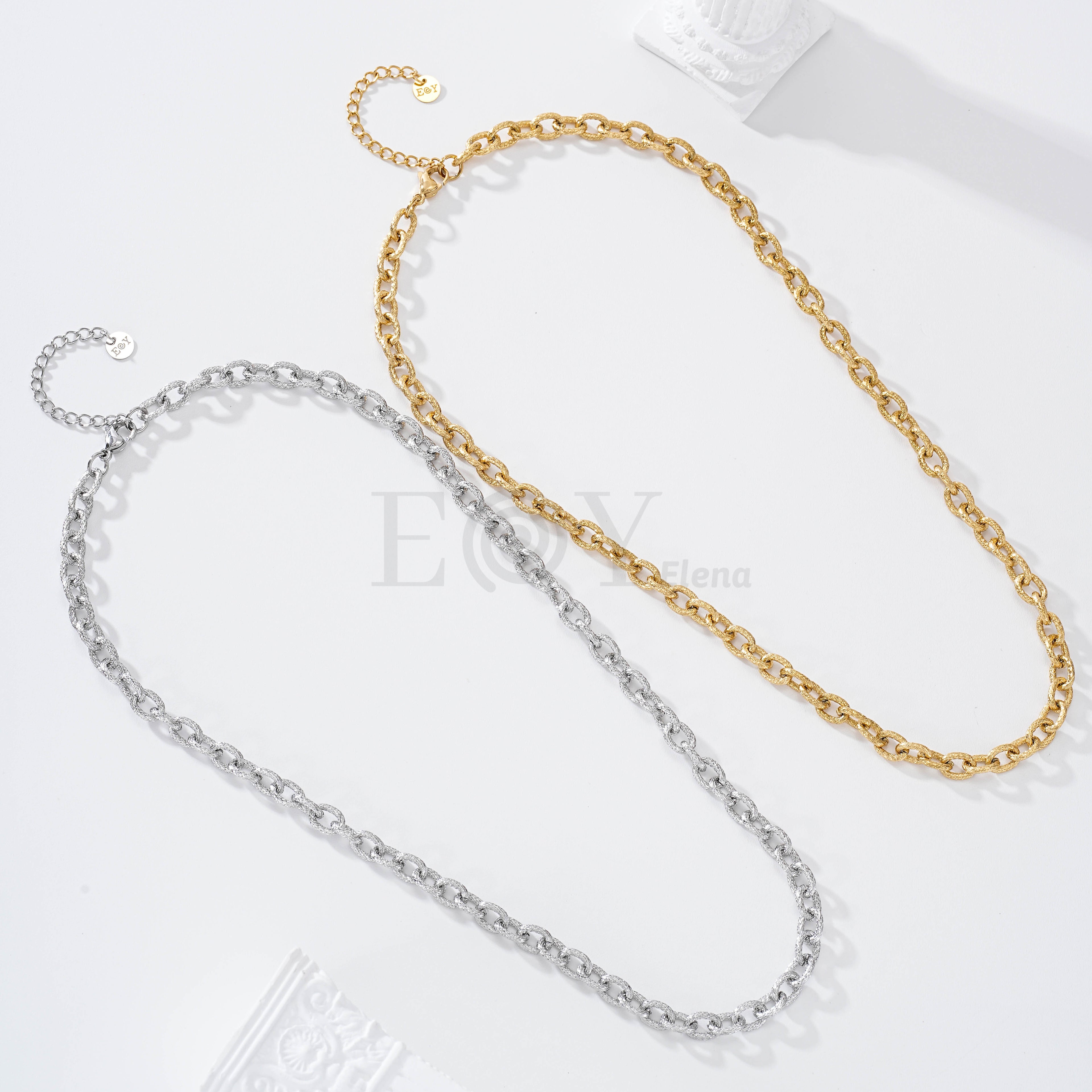Collar cadena eslabones brillos acero