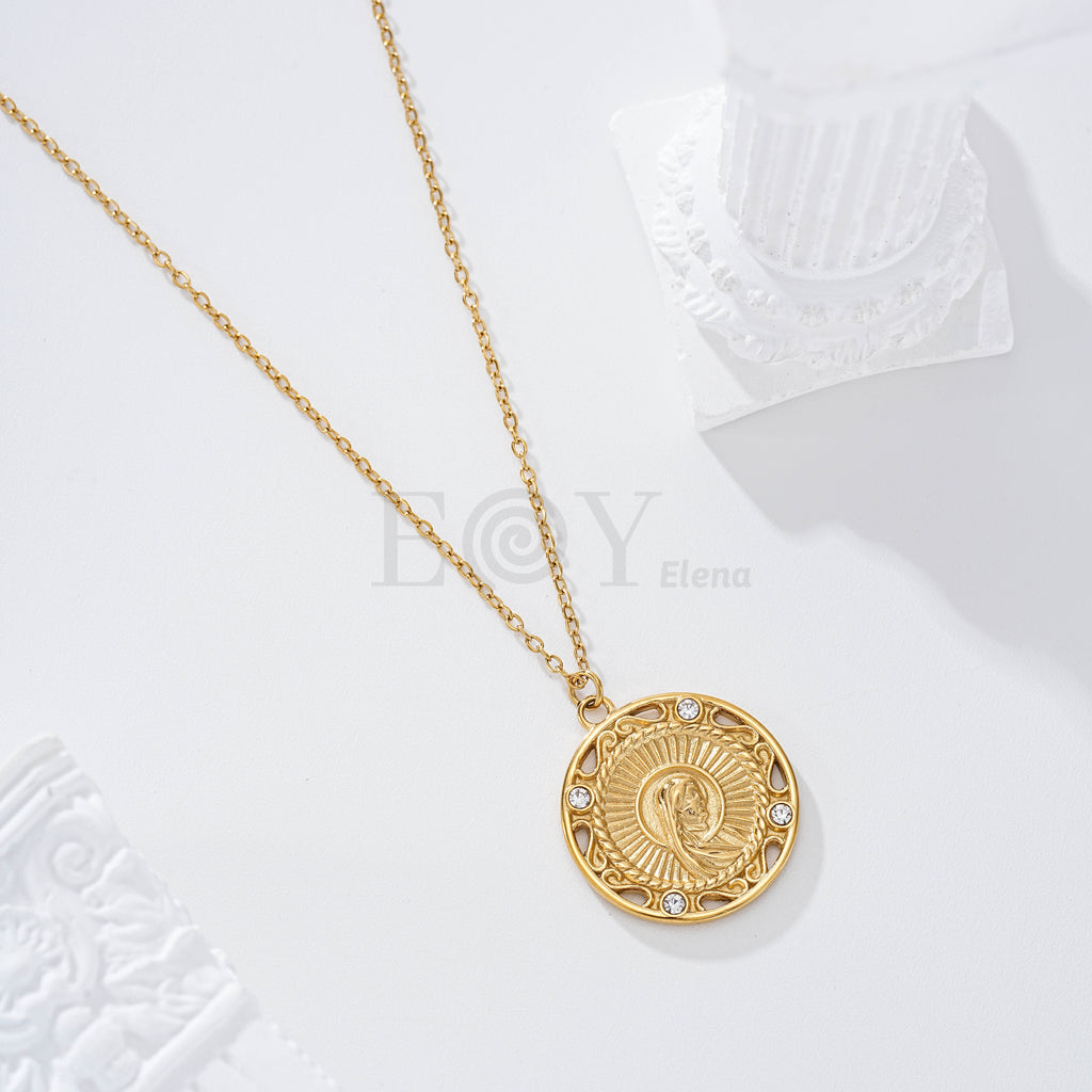 Collar virgen con circonitas acero
