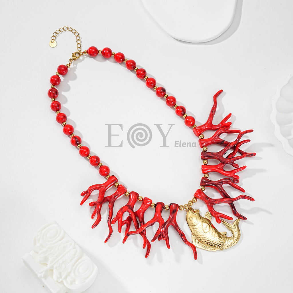Collar arrecife resina y pez acero central