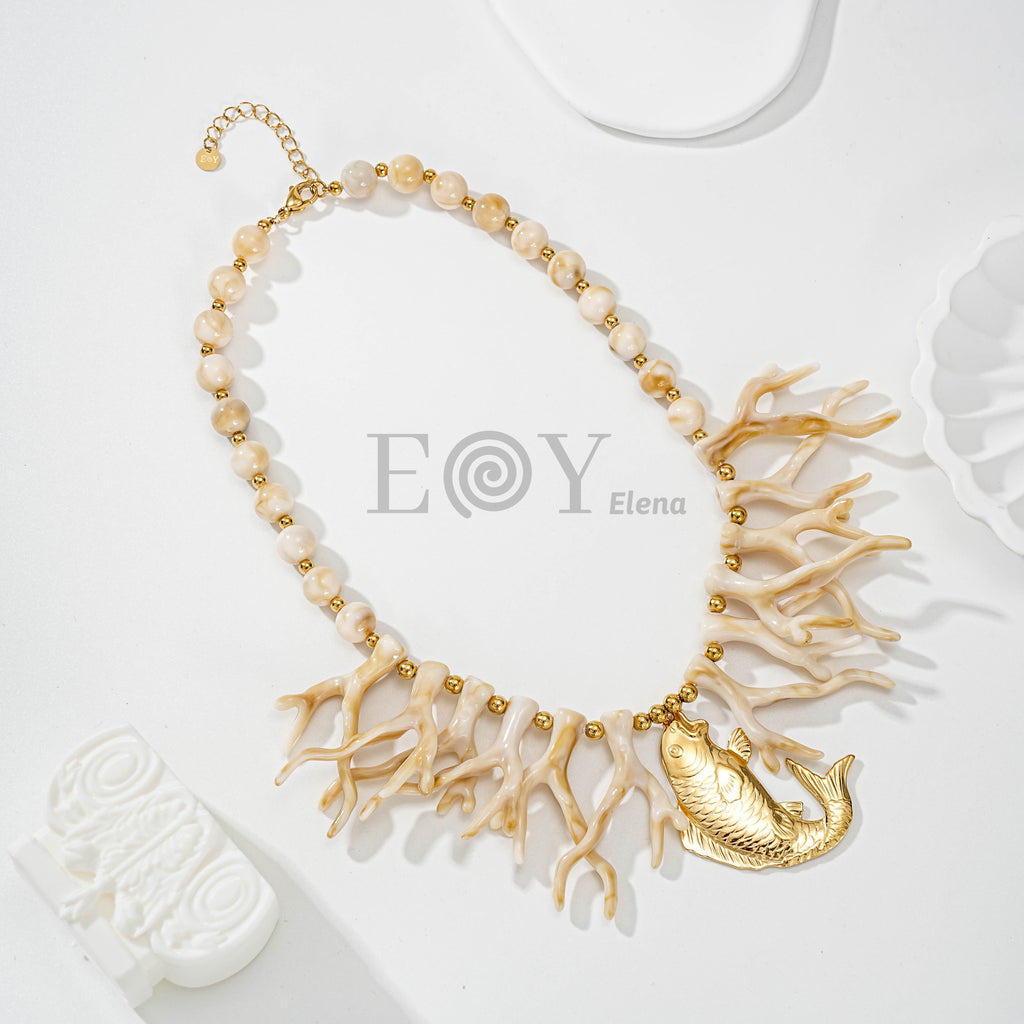 Collar arrecife resina y pez acero central