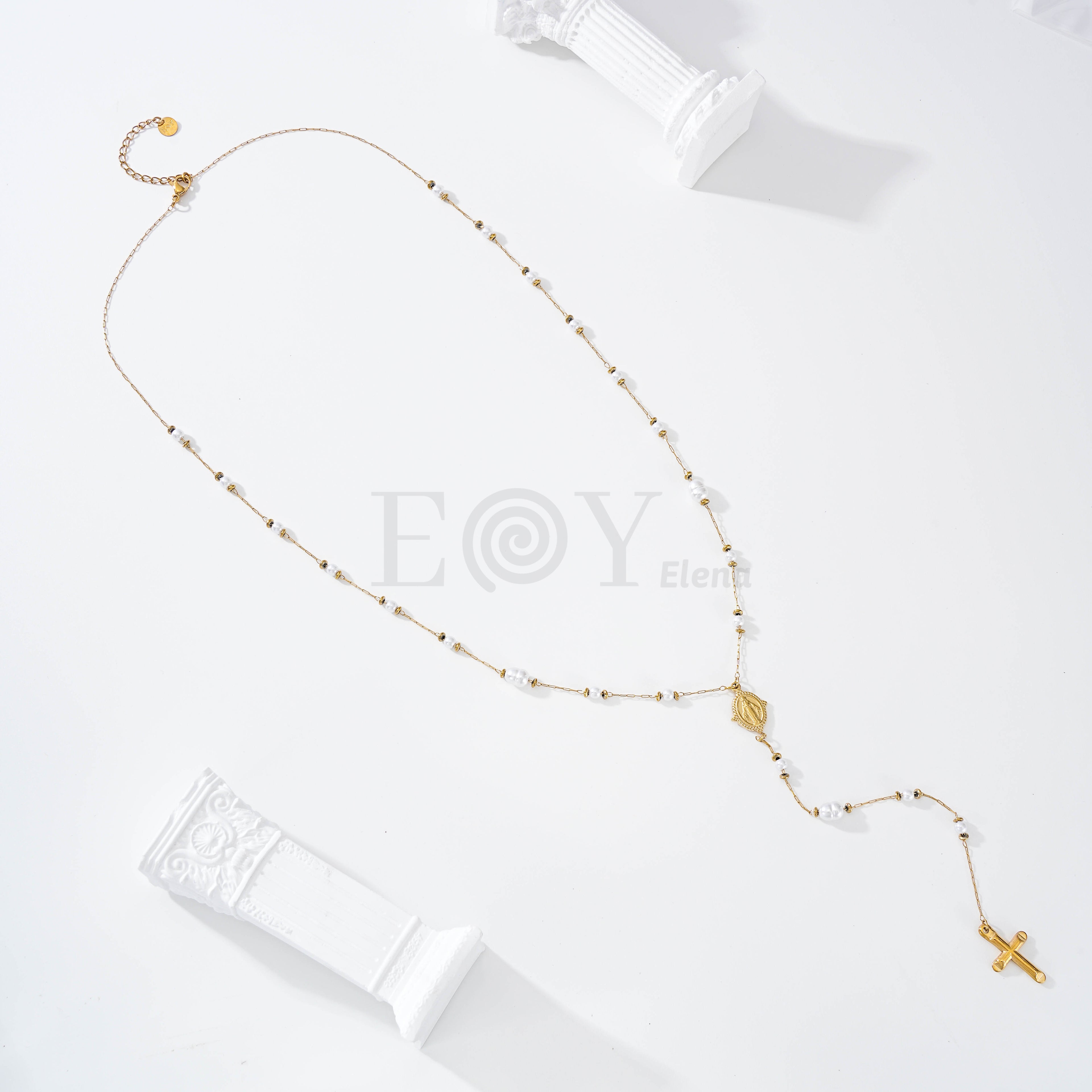 Collar perlas virgen con cruz colgante