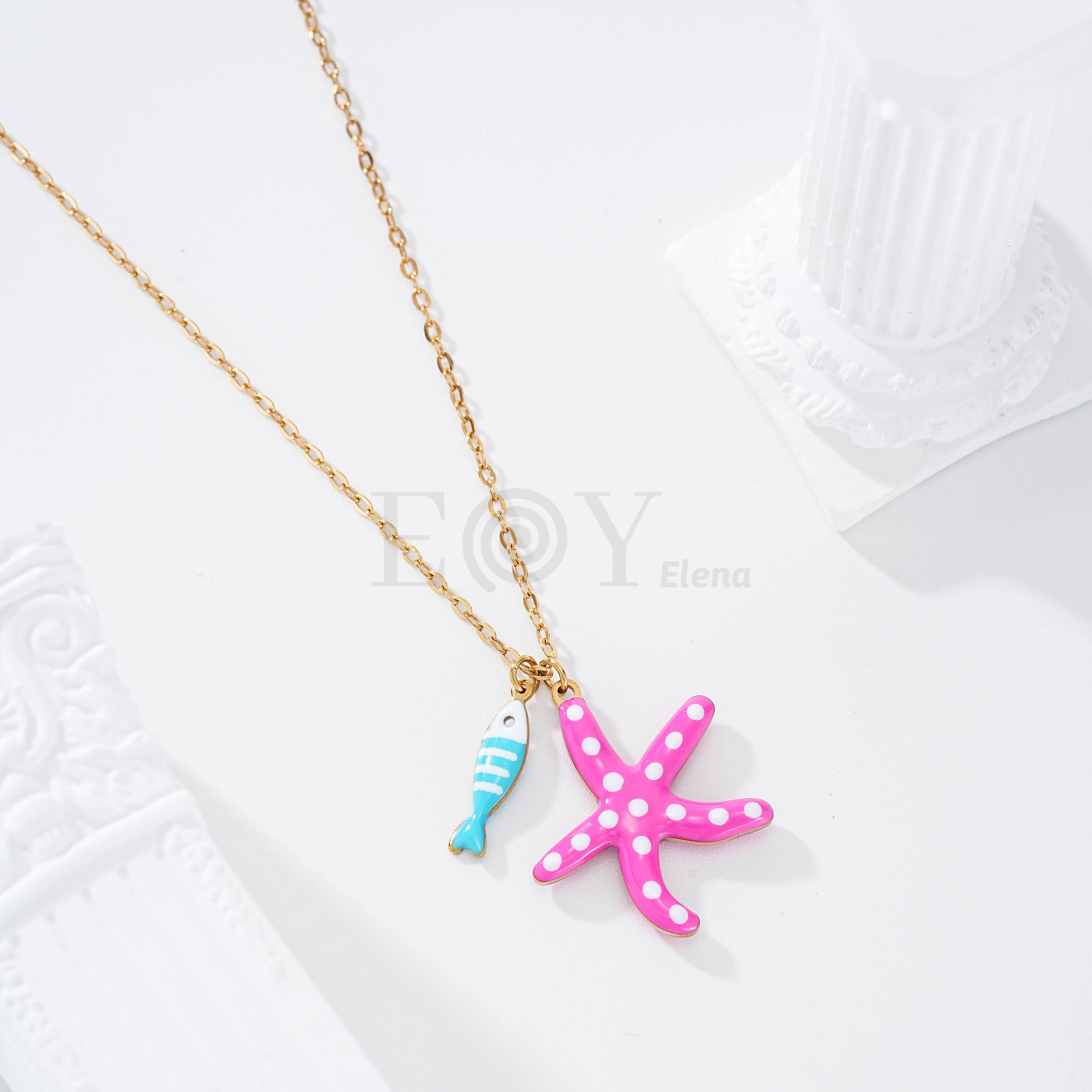 Collar estrella de mar lunares y pez raya color