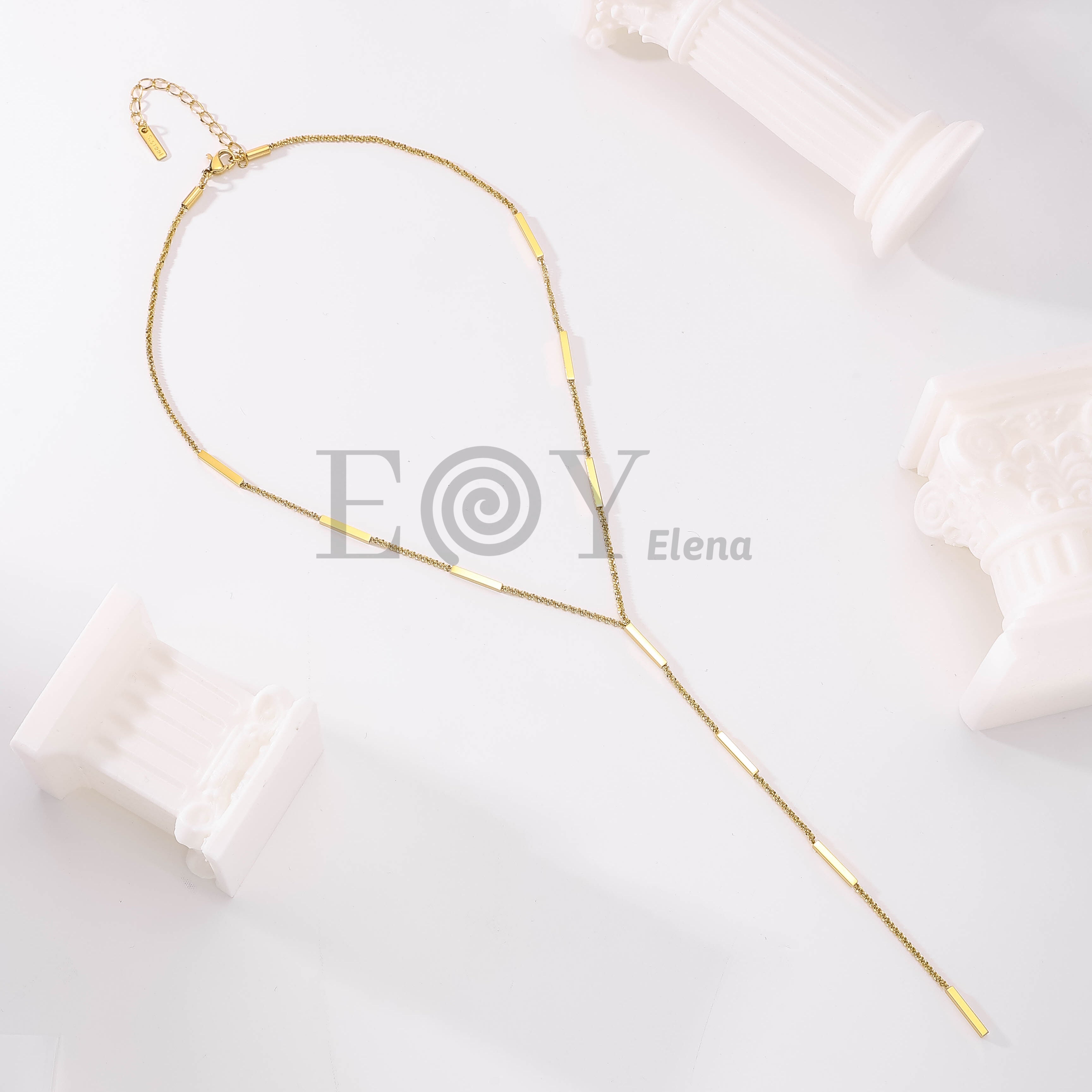 Collar Lariat Geométrico de Acero Inoxidable Dorado