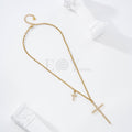 Collar doble cruz circonitas acero