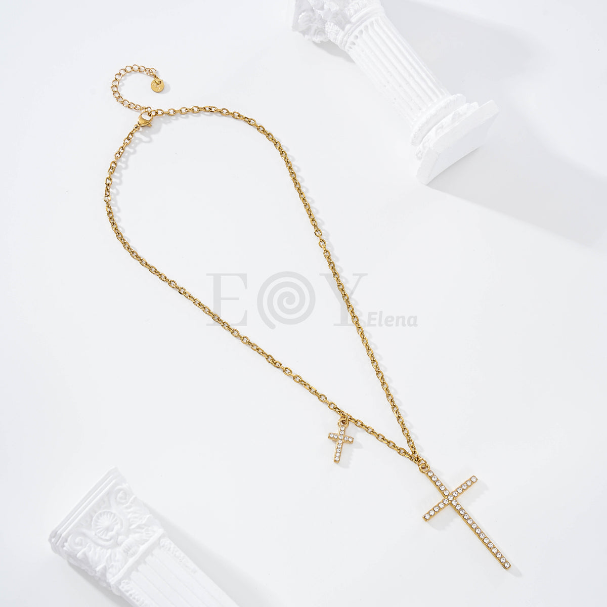 Collar doble cruz circonitas acero