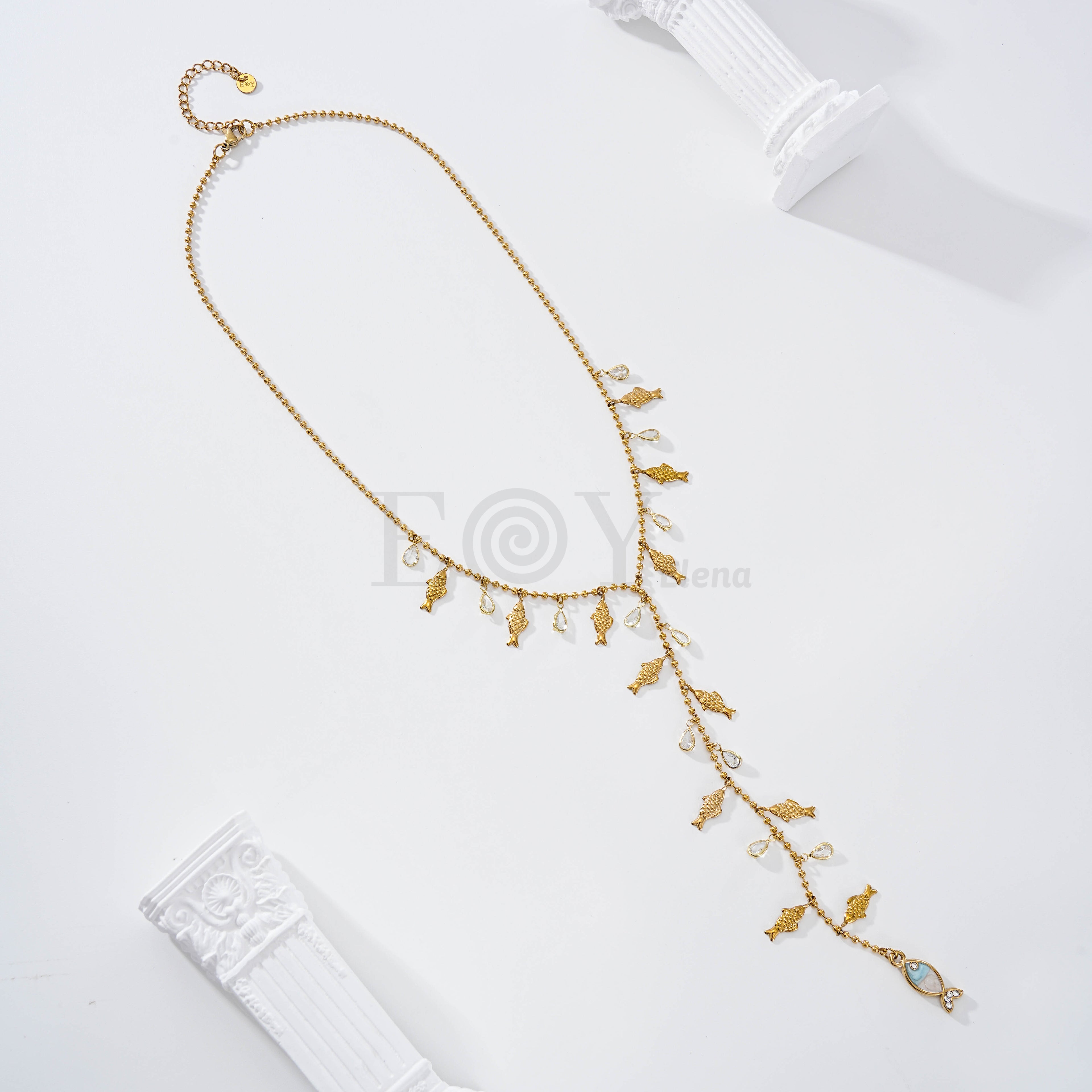 Collar lariat chapas peces y circonitas