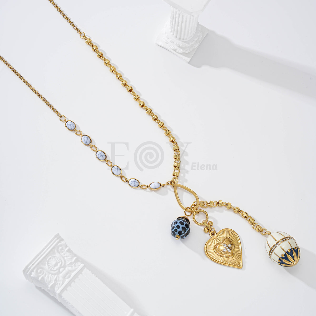 Collar corazón con charms acero