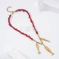 Collar piedras rojas y triple pez acero
