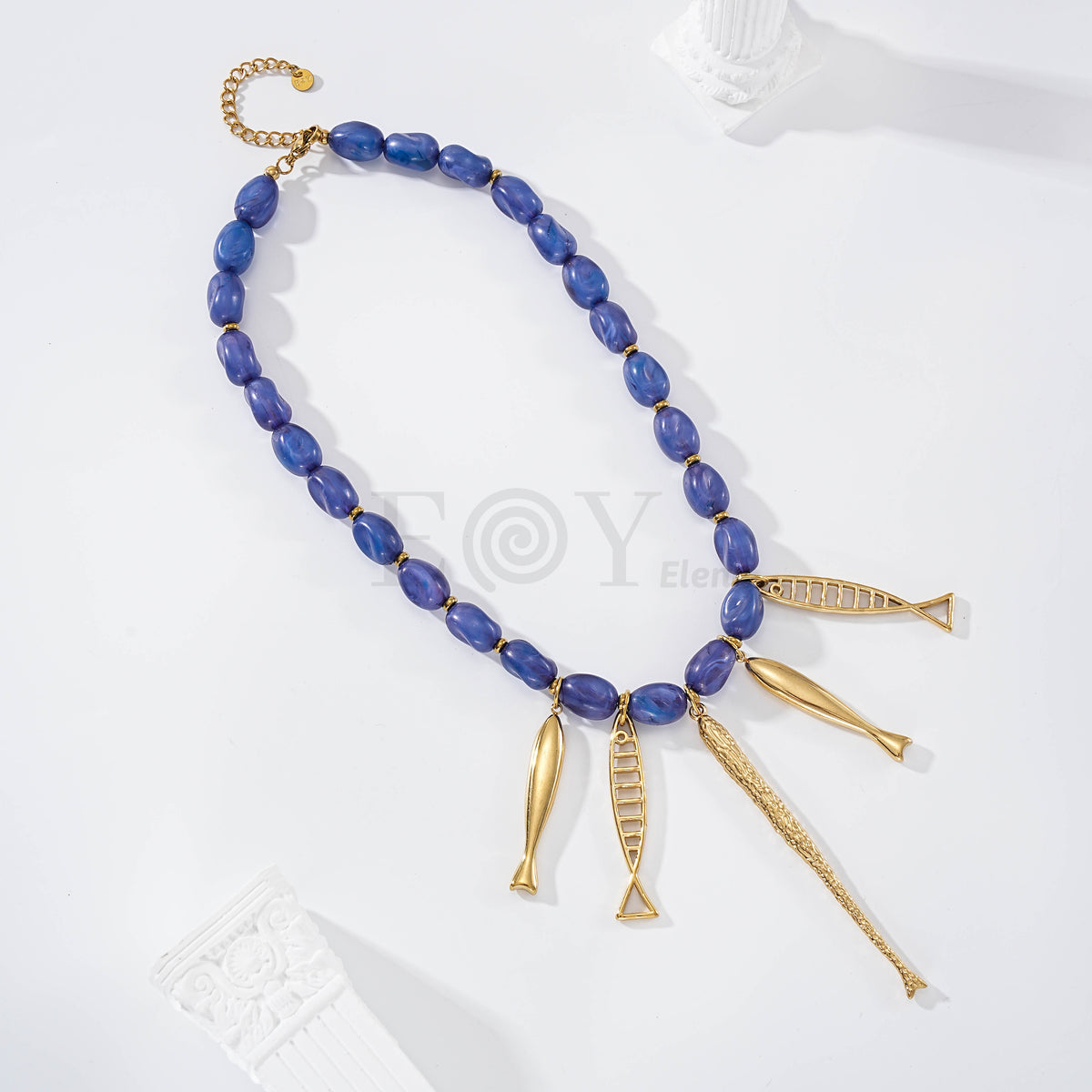 Collar cadena piedras con cinco peces acero