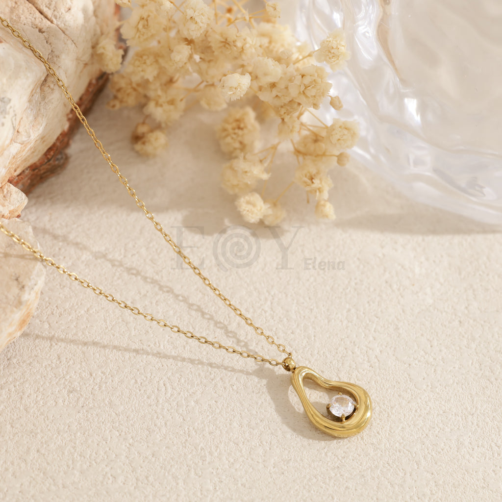 Collar gota hueca con circonita acero