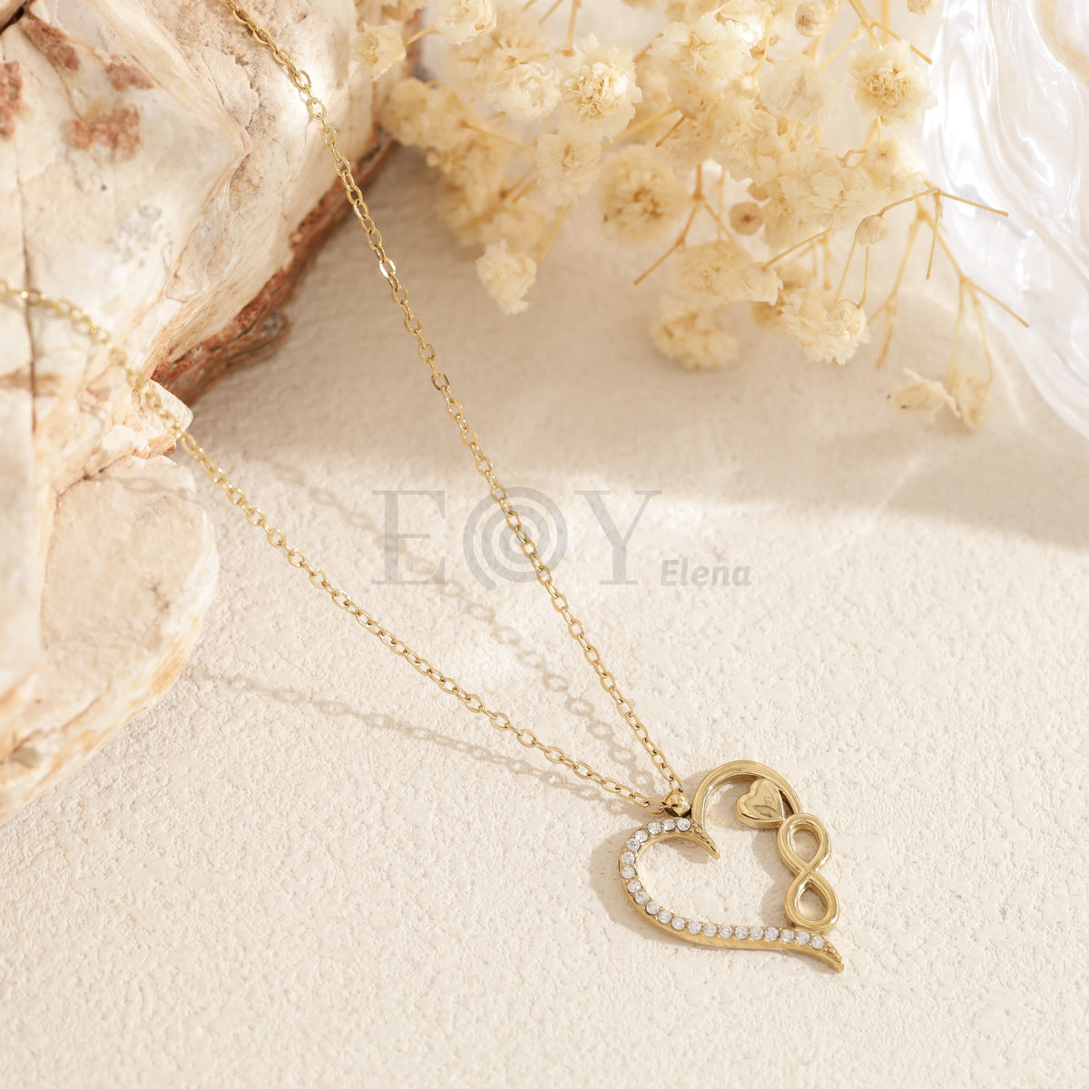 Collar corazón circonitas e infinito acero