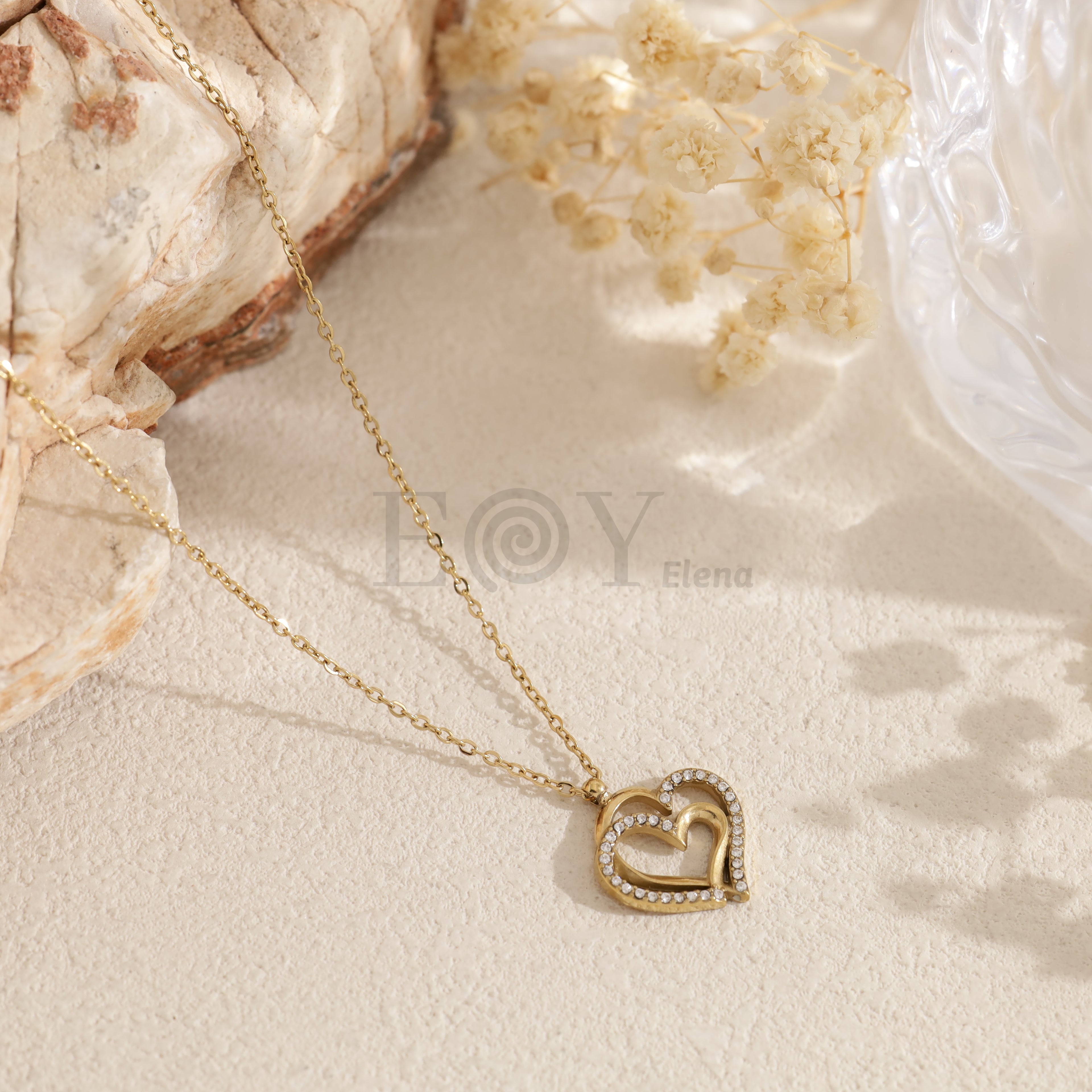 Collar doble corazón circonitas cruzado