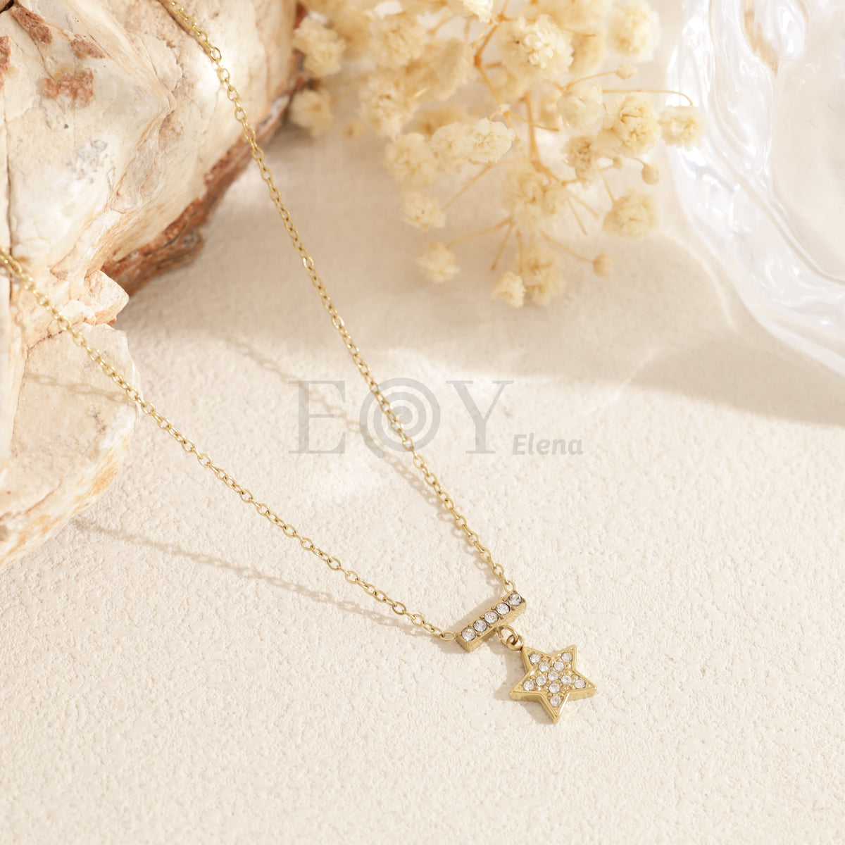 Collar barra y estrella circonitas acero