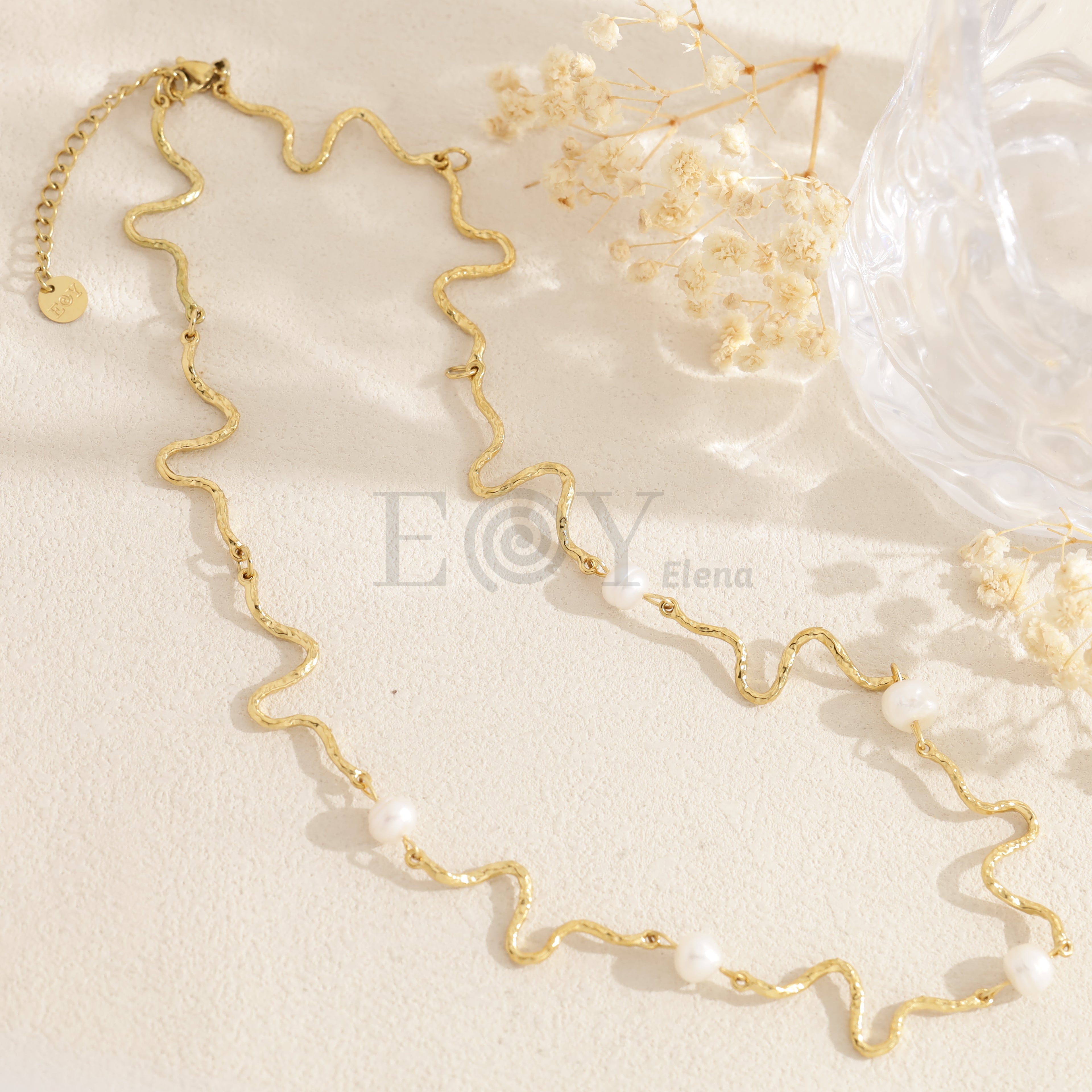 Collar perlas con cadena irregular