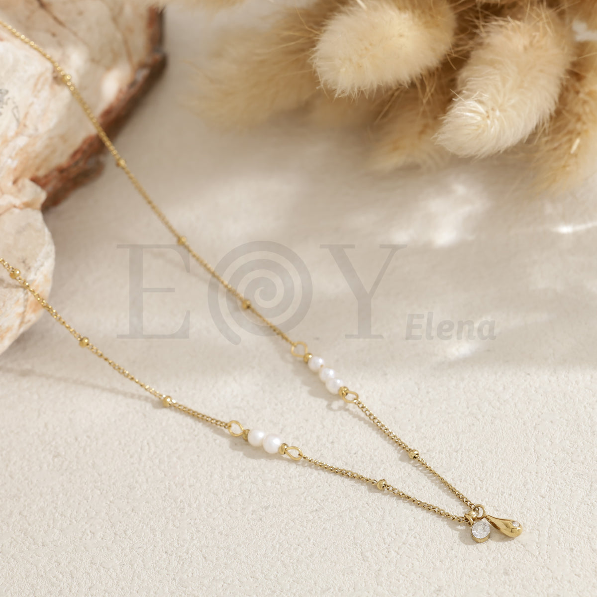 Collar gota con perlas acero