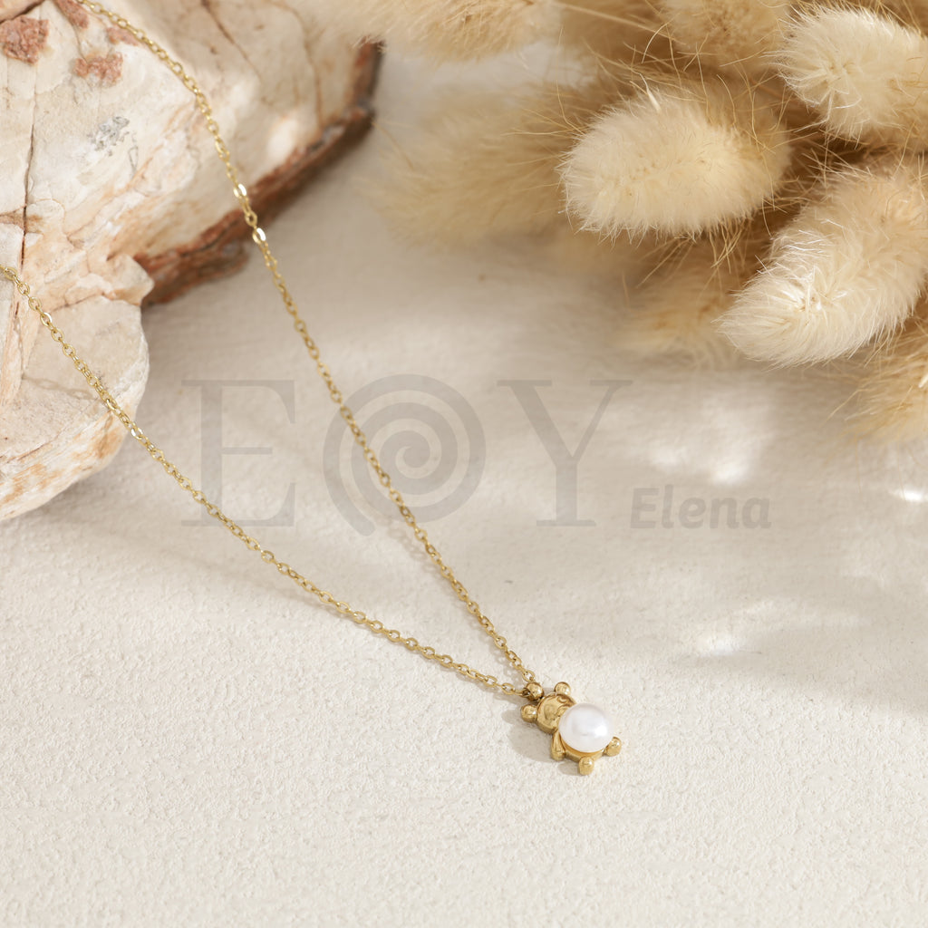 Collar oso con perla acero