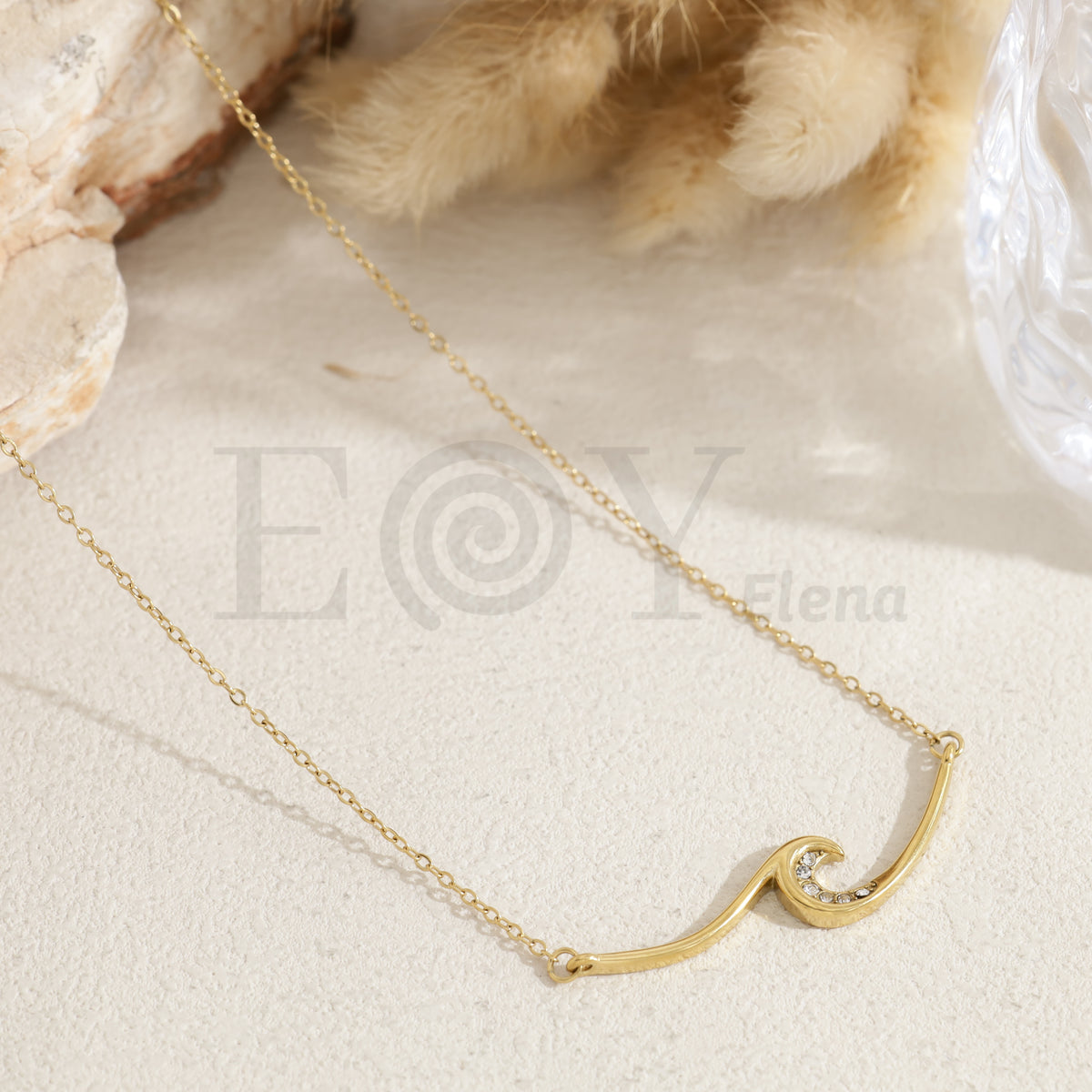 Collar ola con circonitas acero