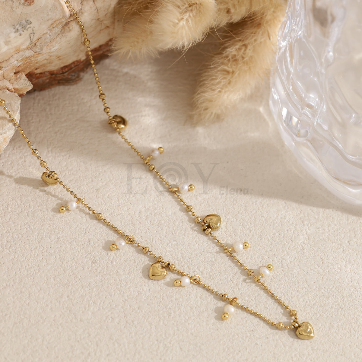 Collar chapas con perlas acero