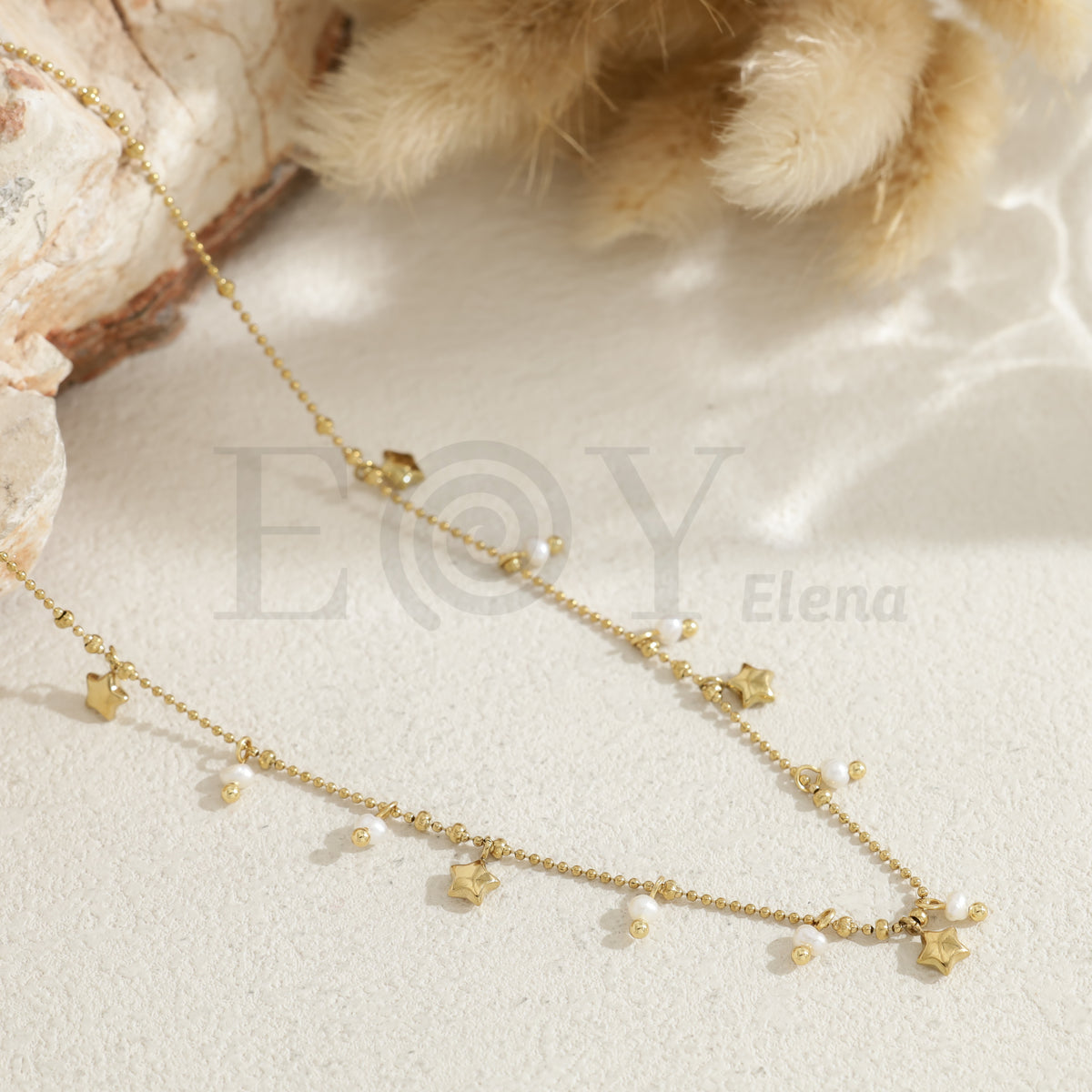 Collar chapas con perlas acero