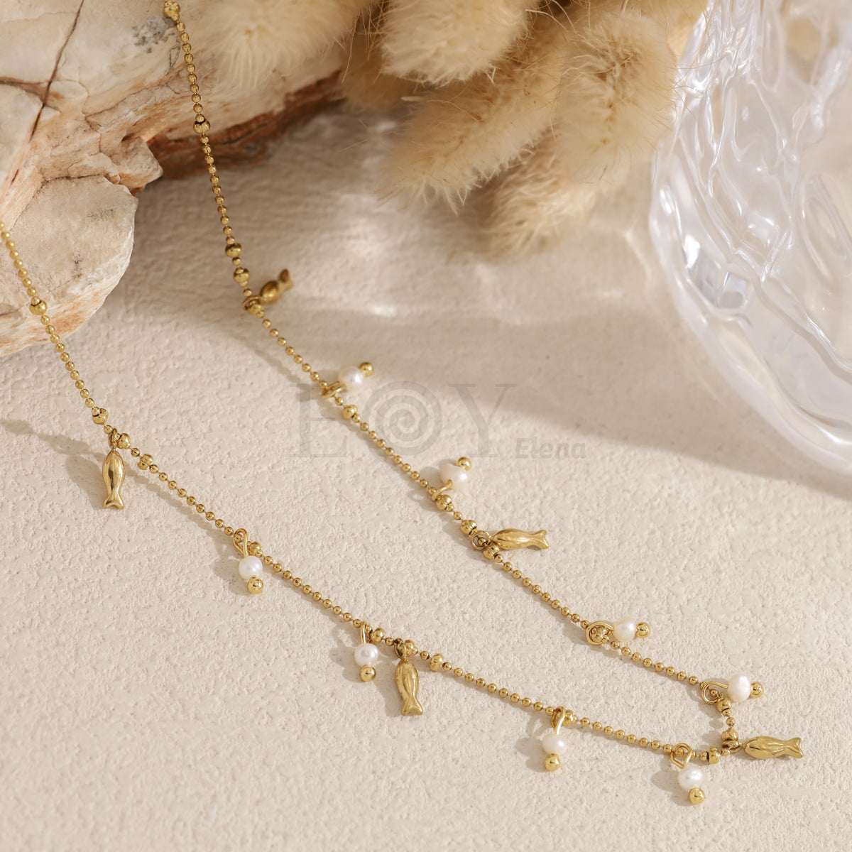 Collar chapas con perlas acero