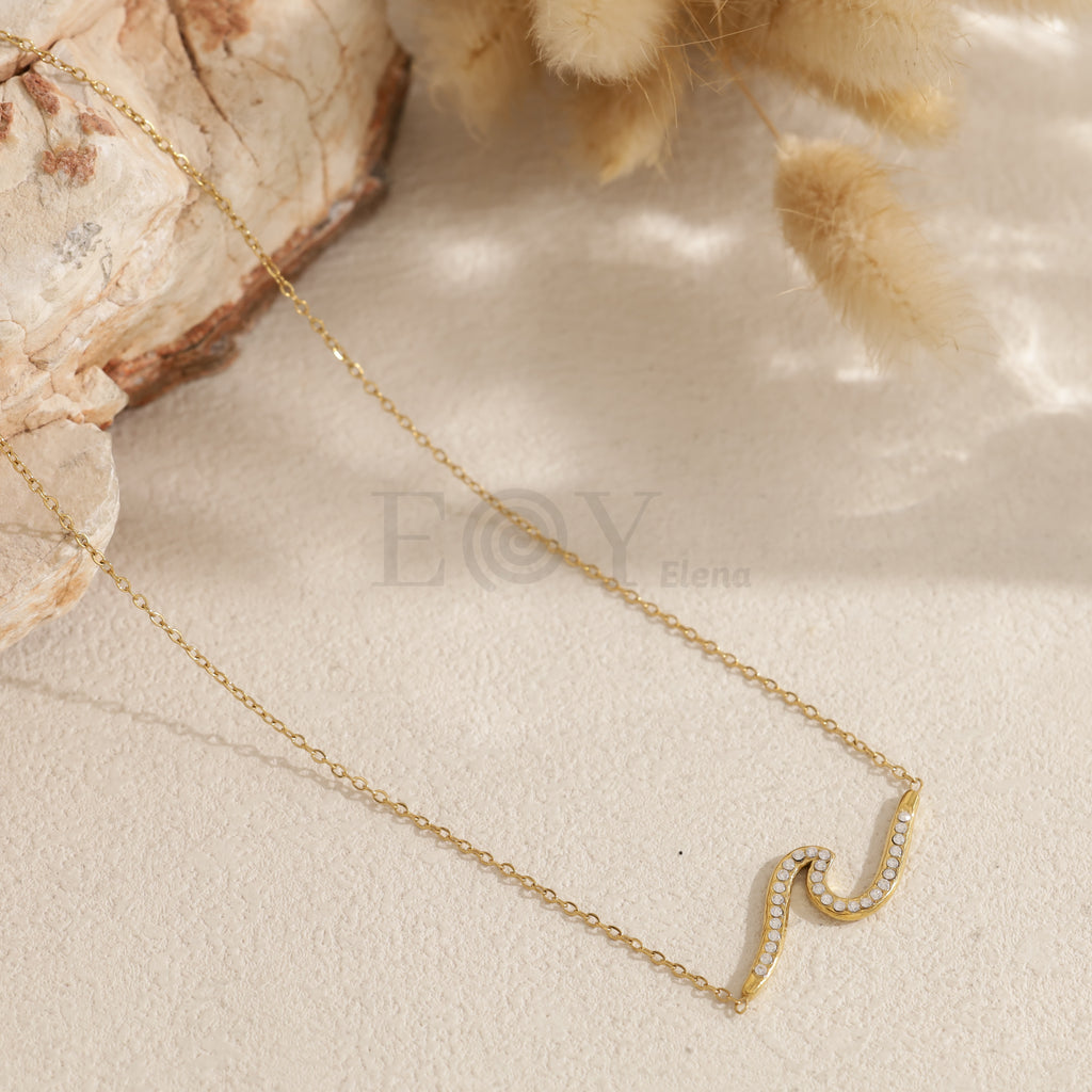 Collar ola con circonitas acero