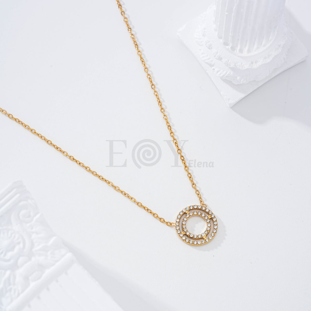 Collar doble círculo circonitas acero