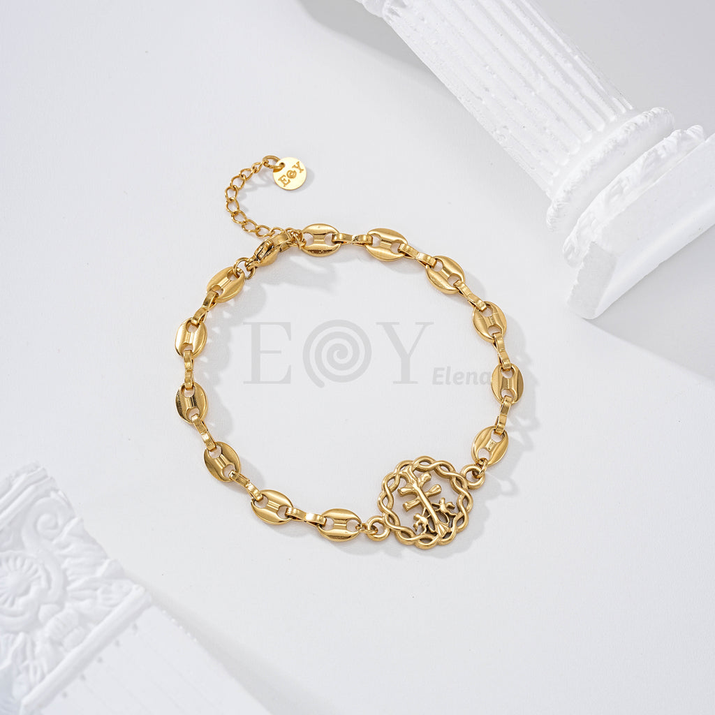 Pulsera calabrotes y cruz central acero