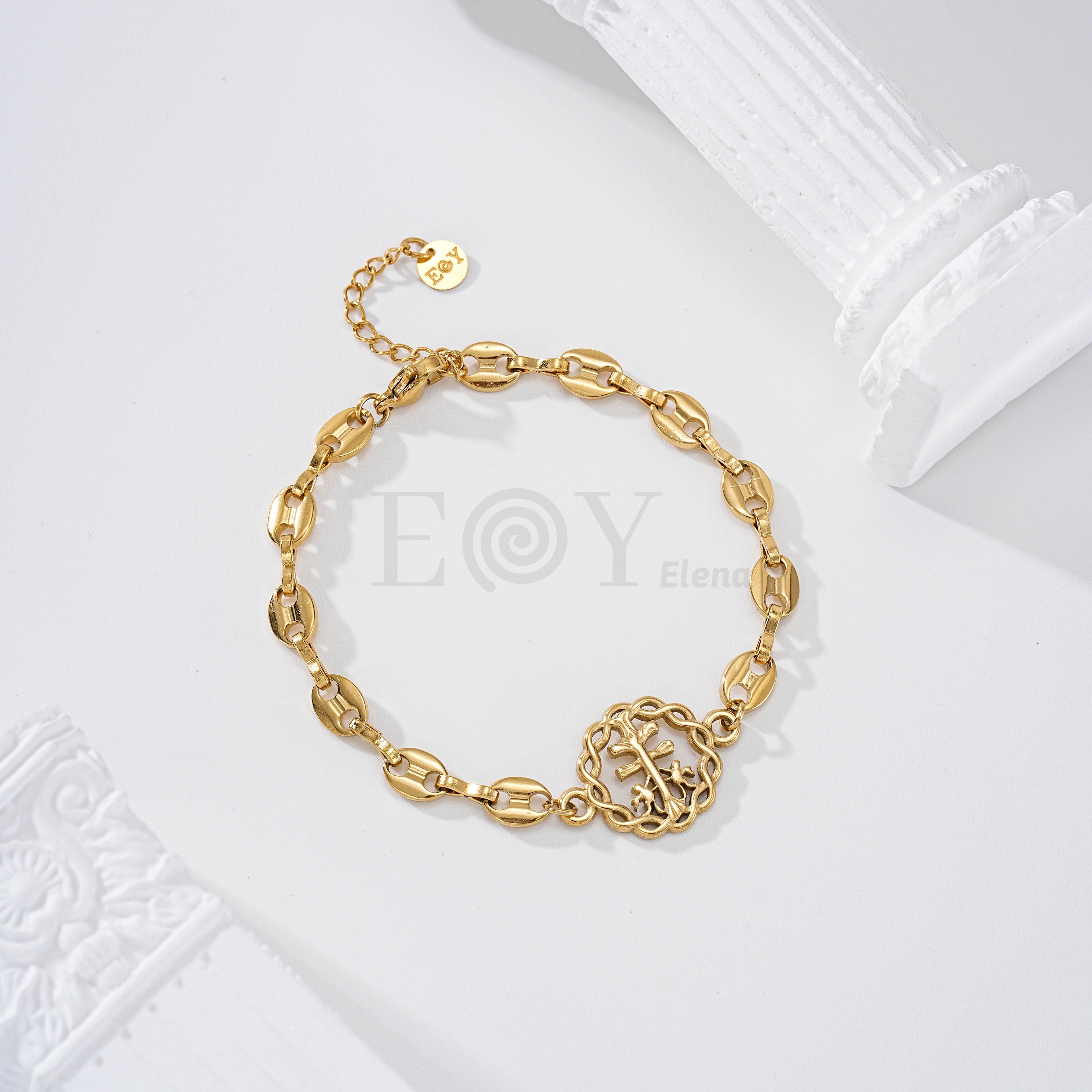 Pulsera calabrotes y cruz central acero