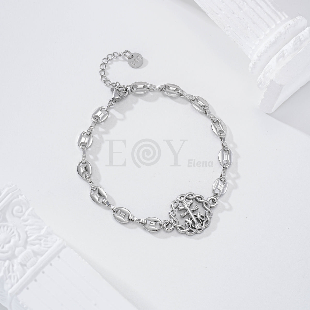Pulsera calabrotes y cruz central acero
