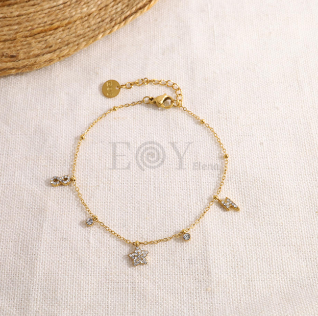 Pulsera estrella, rayo e infinito circonitas