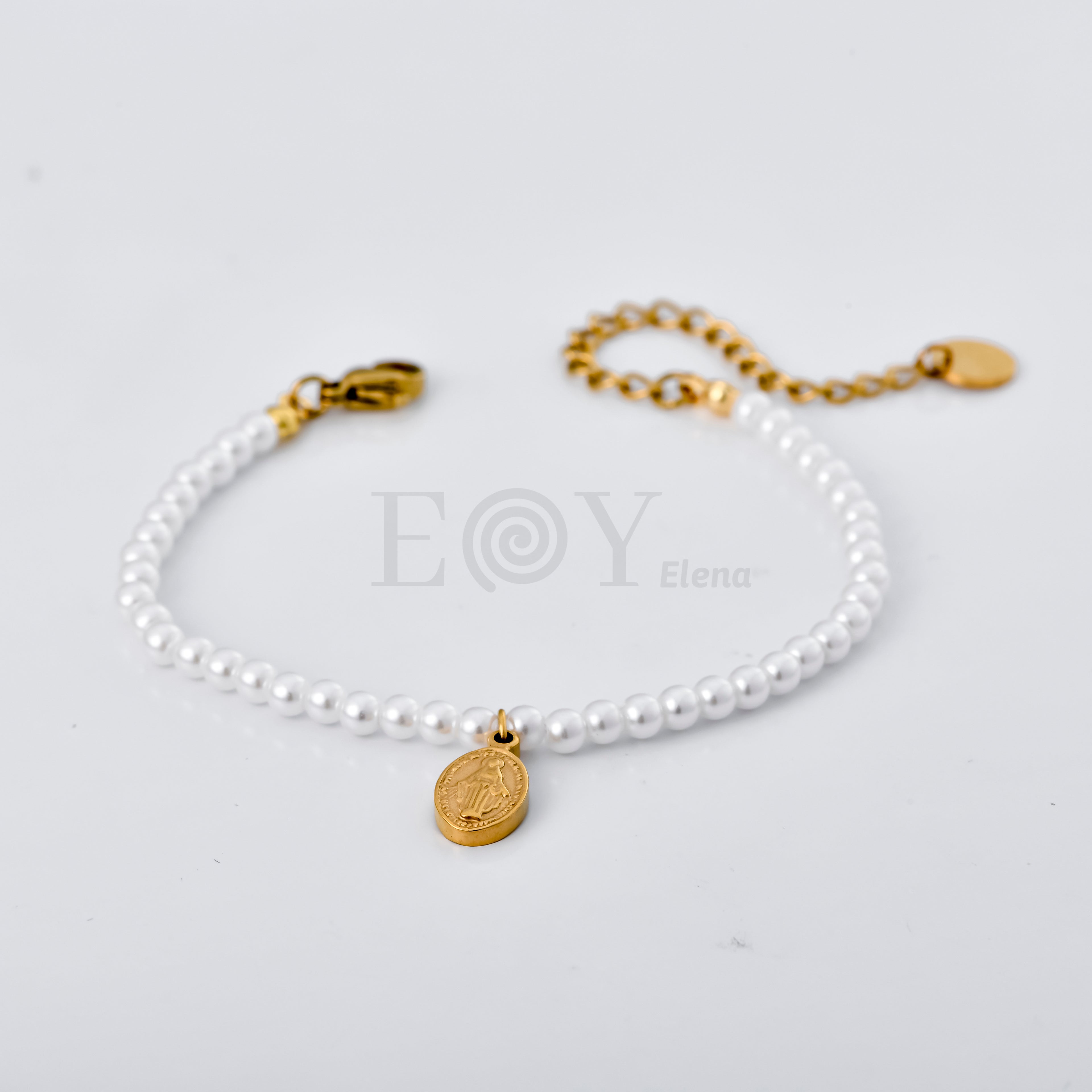 Pulsera Virgen Milagrosa con cadena perlas