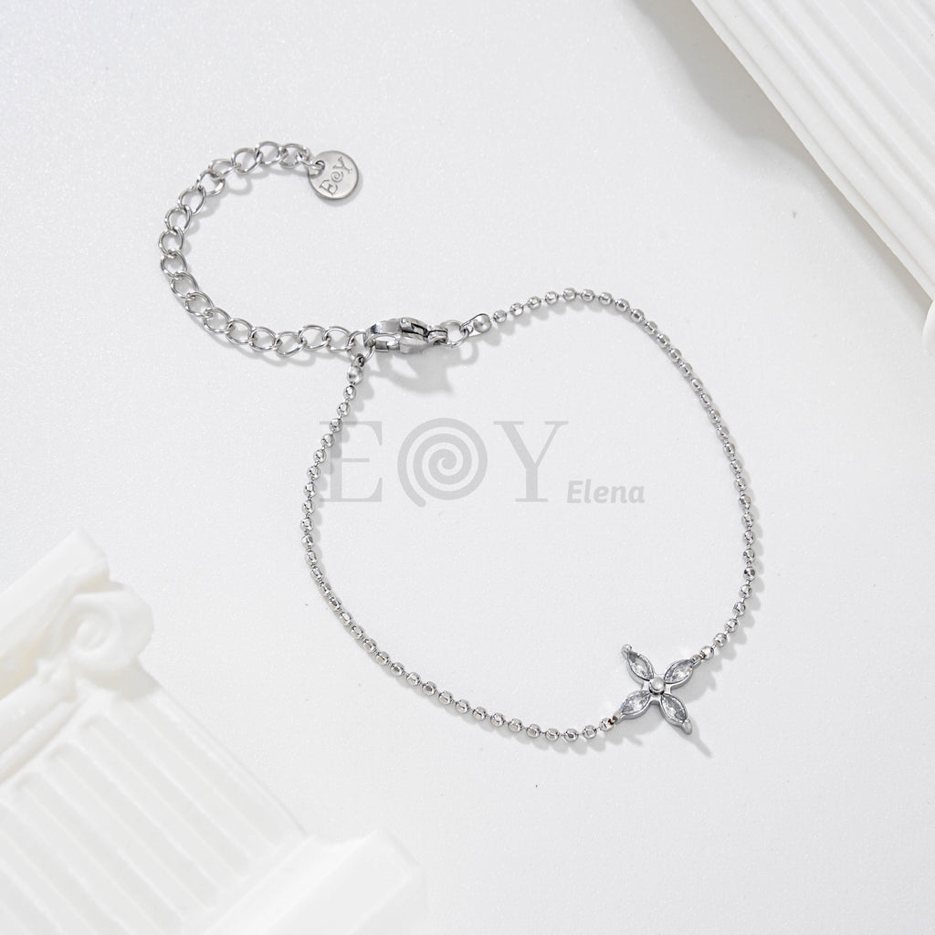 Pulsera de bolas con flor de circonitas