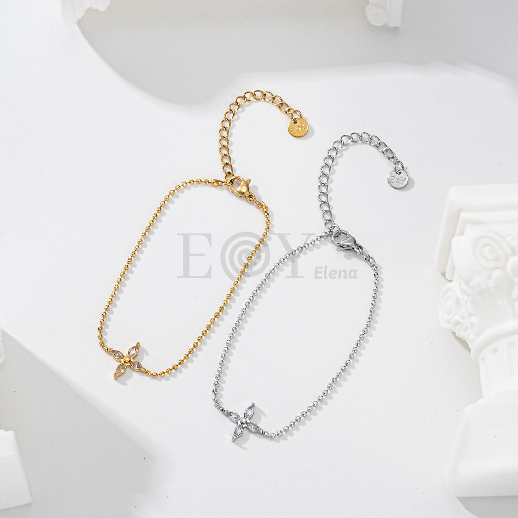 Pulsera de bolas con flor de circonitas