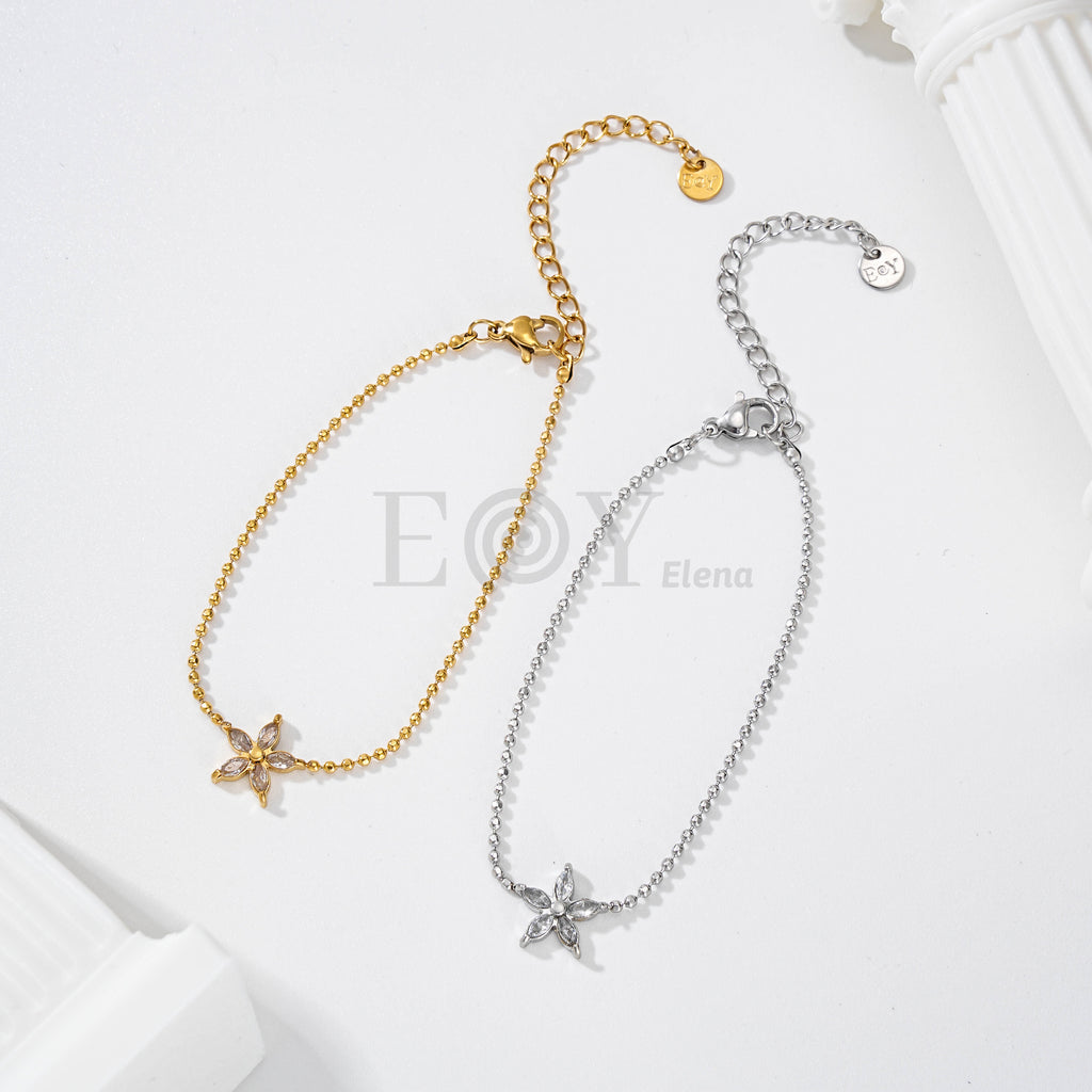Pulsera de cadena con flor de circonitas