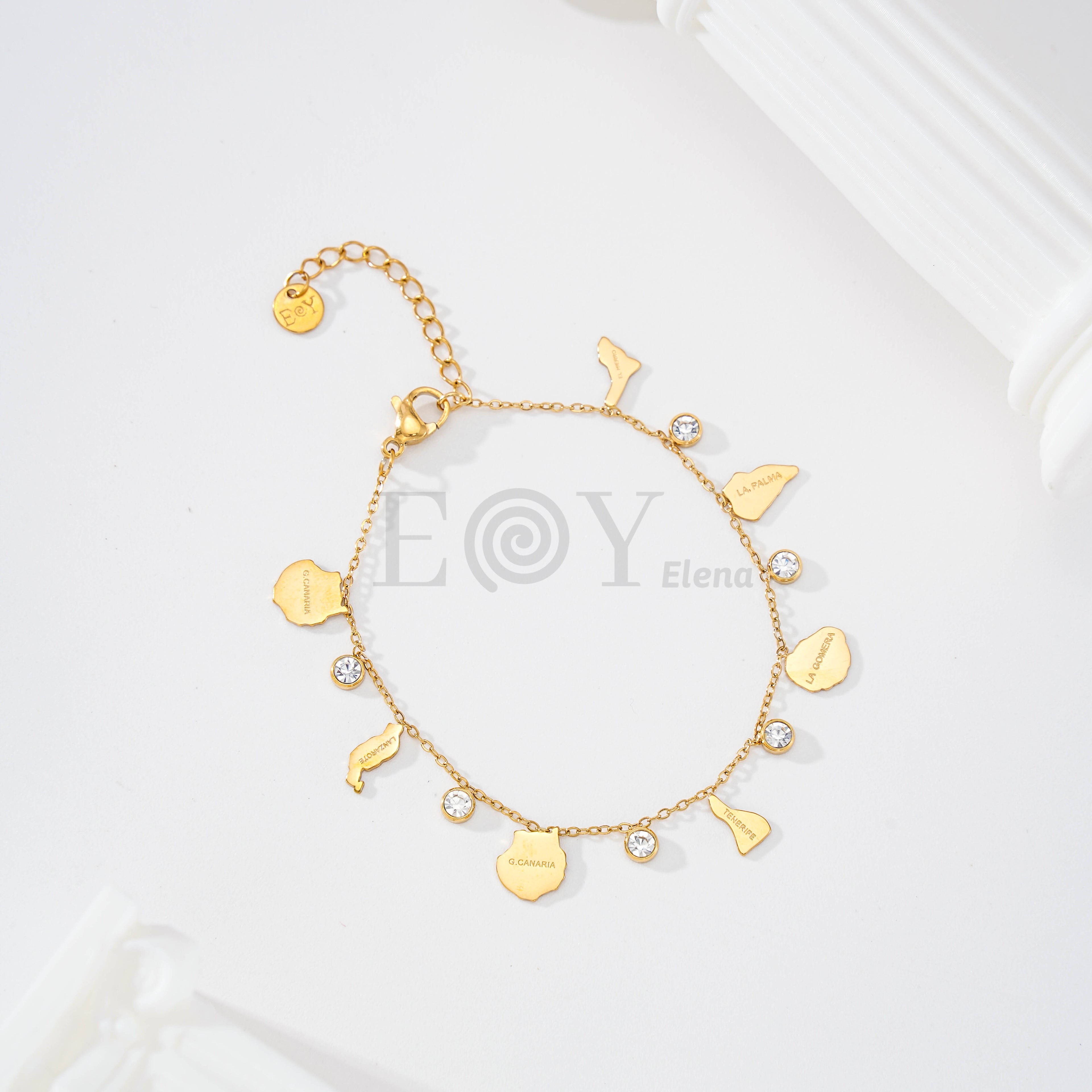 Pulsera de cadena con colgantes de las Islas Canarias y circonitas