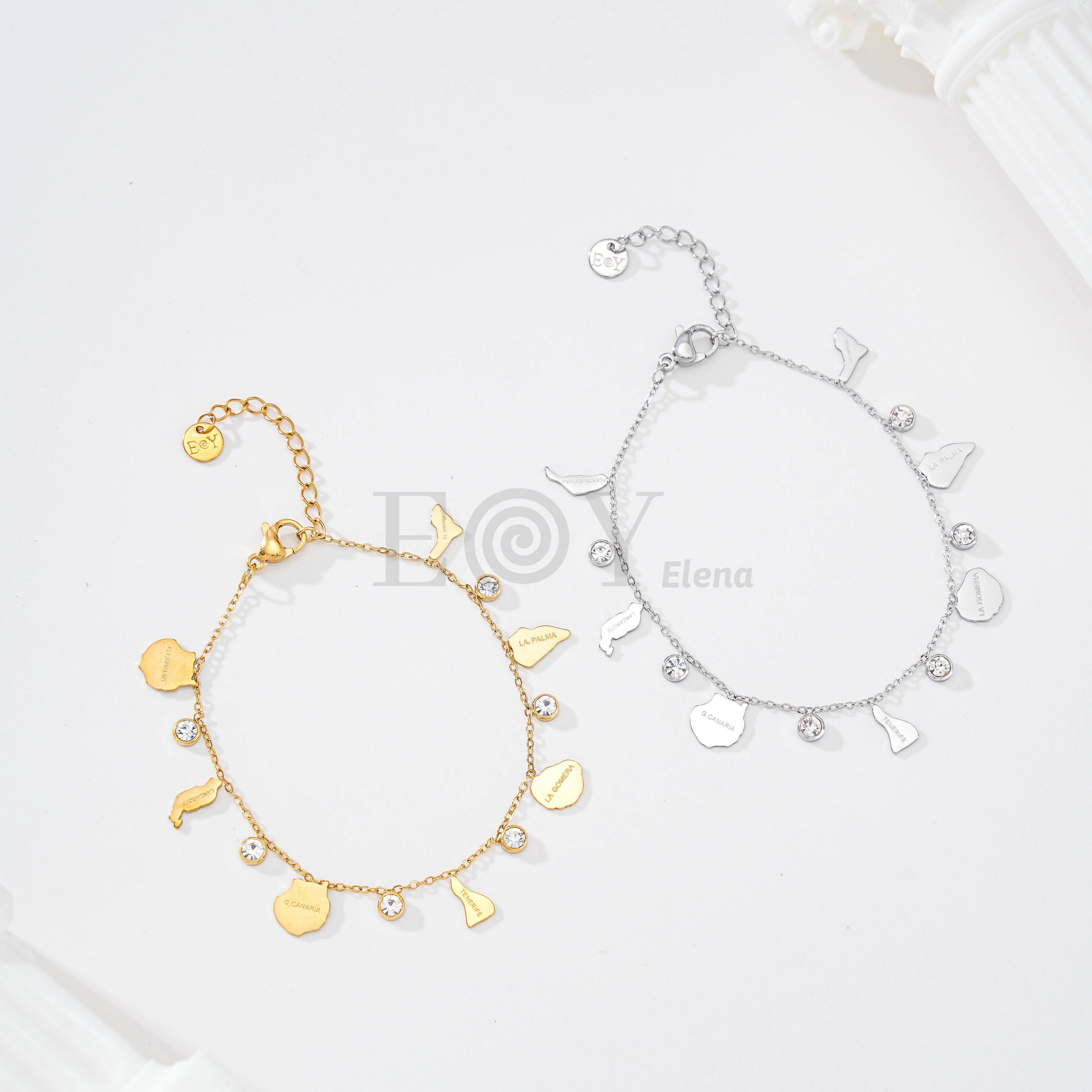 Pulsera de cadena con colgantes de las Islas Canarias y circonitas