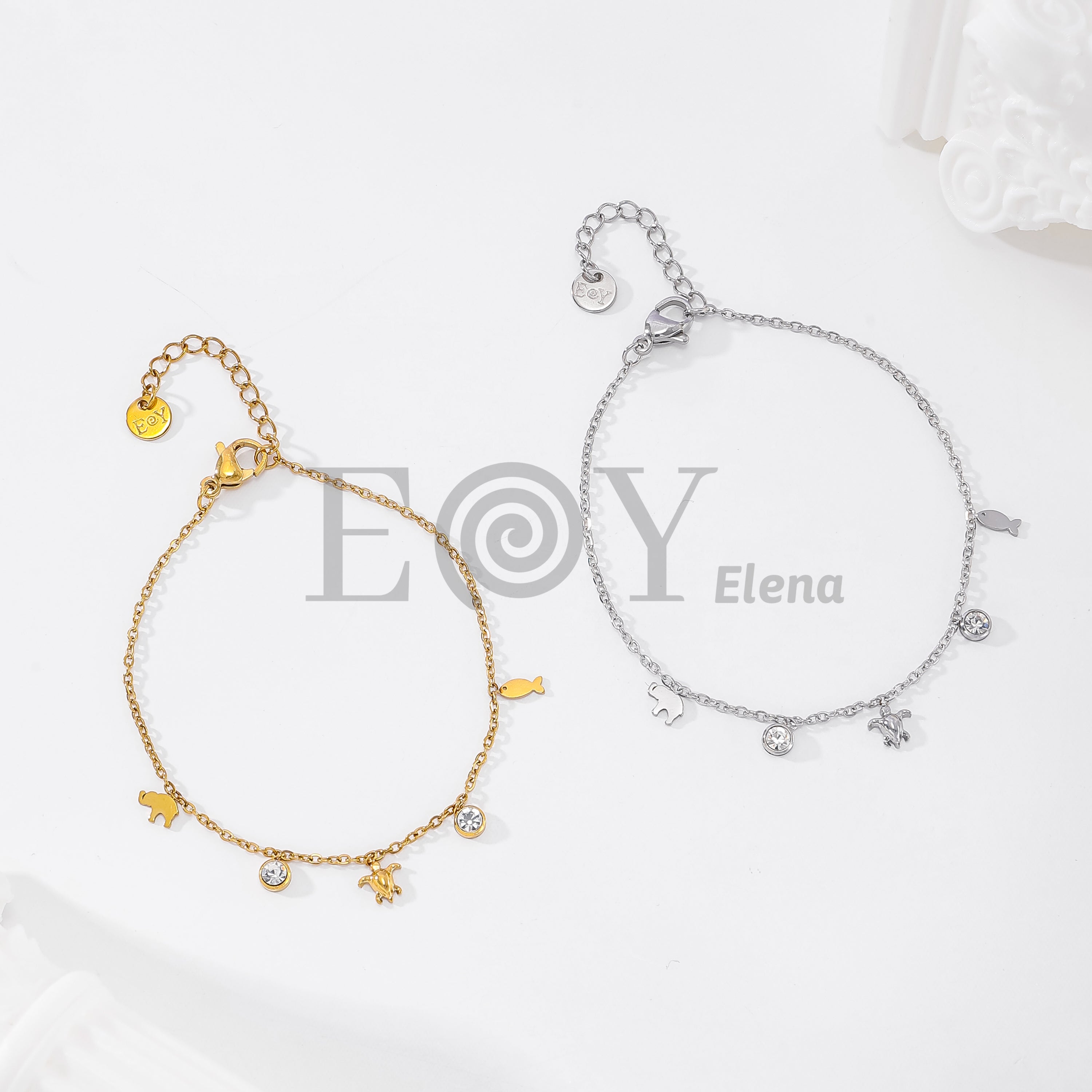 Pulsera con chapas animales y circonitas