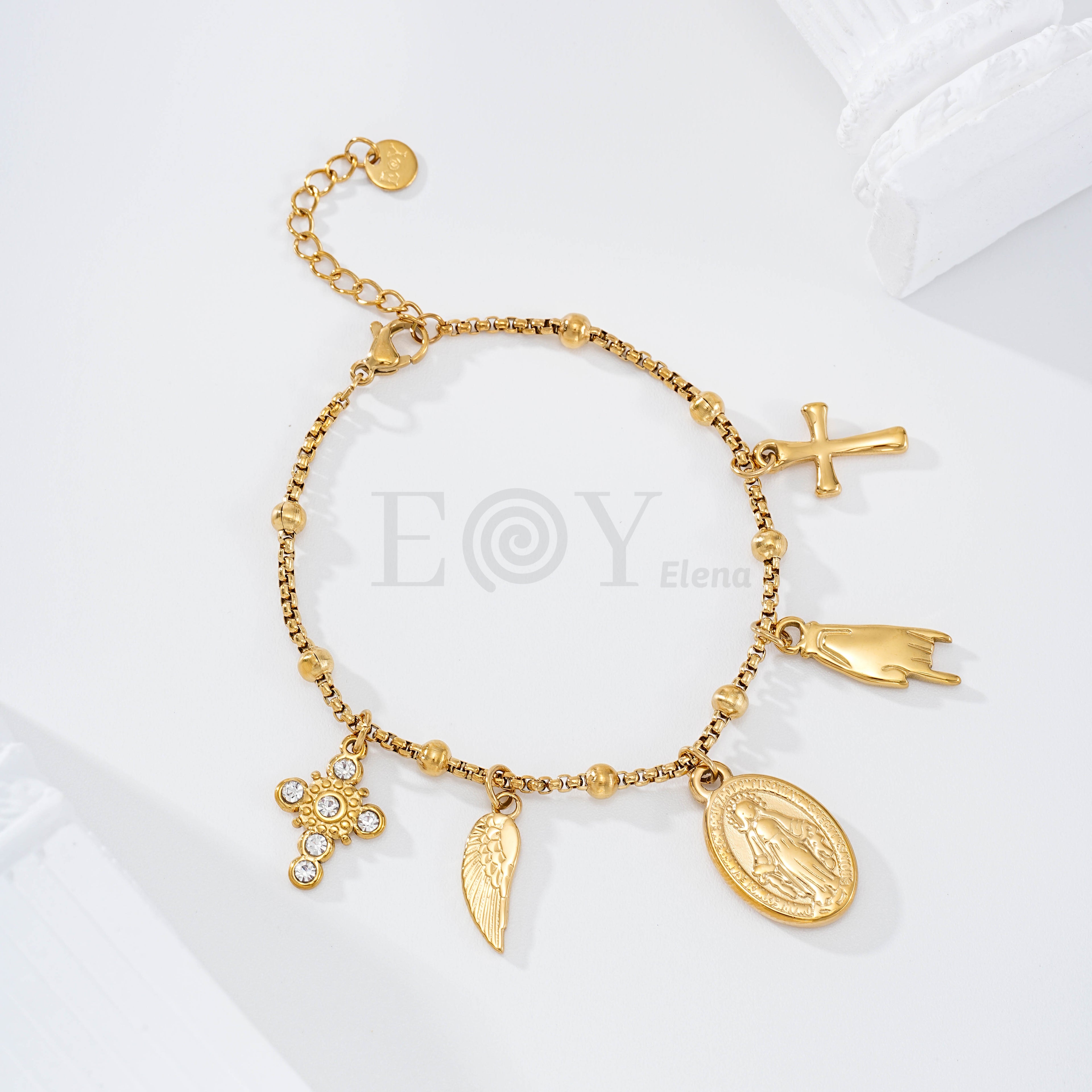 Pulsera Virgen Milagrosa con charms religiosos