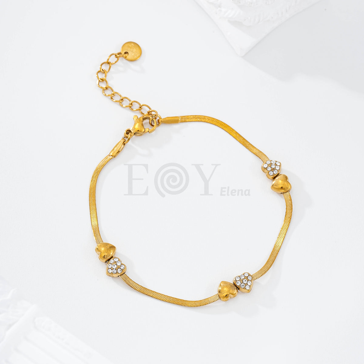 Pulsera con cadena plana y corazón con circonitas acero