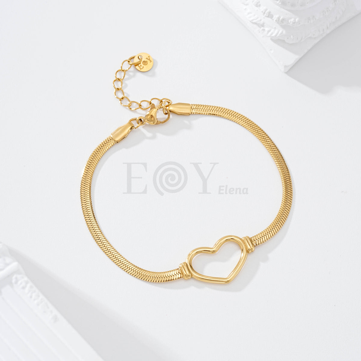 Pulsera cadena plana y corazón calado acero